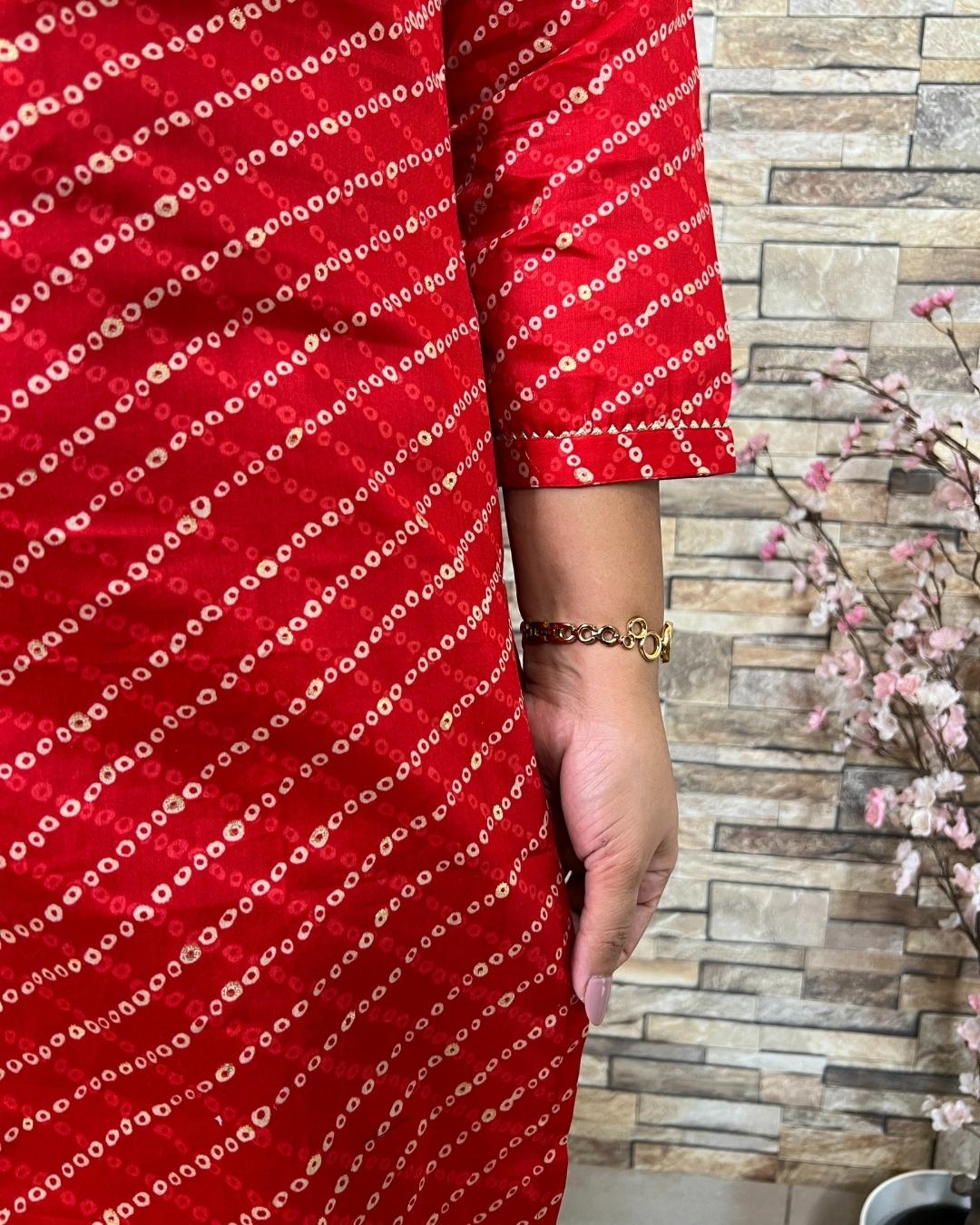 Bandhani Cotton Hand Embroidered Pant Set - The Jaipur Studio