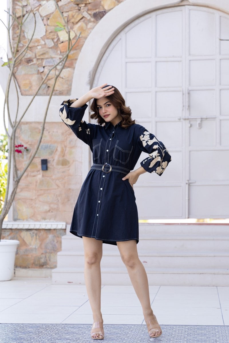 Ammy Cotton HandPainted Embroidered Short Dress