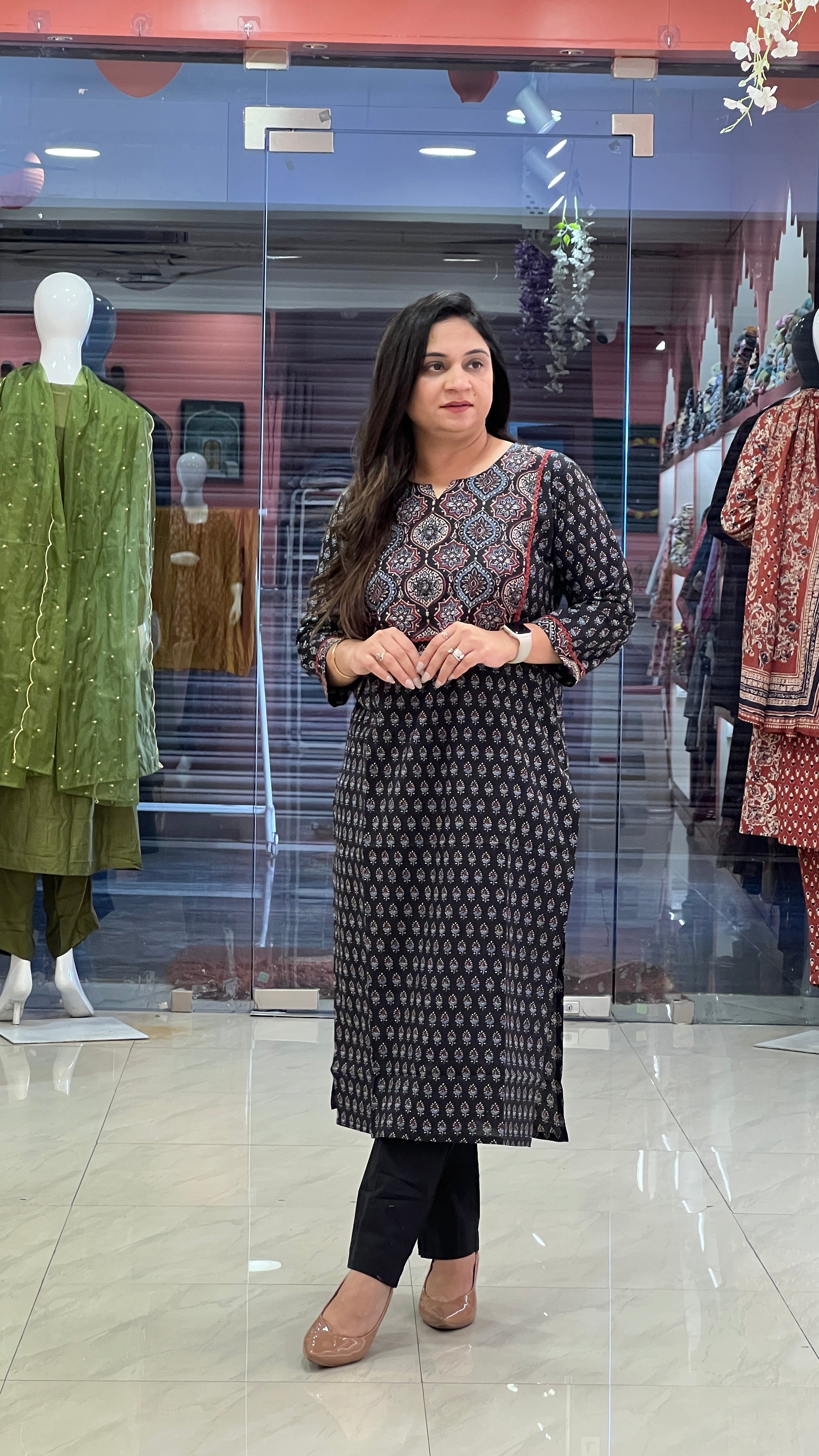 Black Ajrakh Cotton Casual Straight Kurta