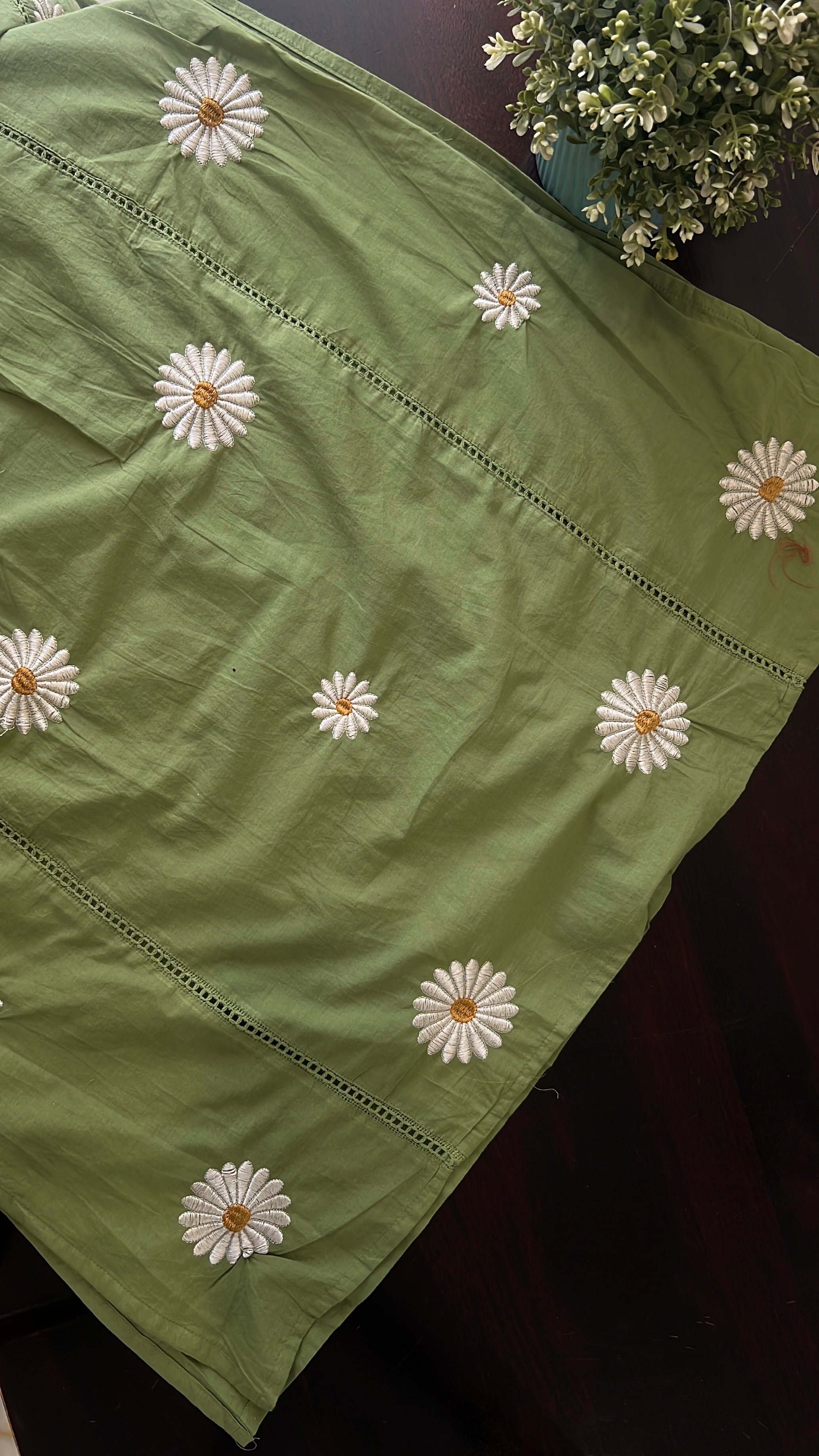 Eira Mul Cotton Embroidered A-line Pant Set