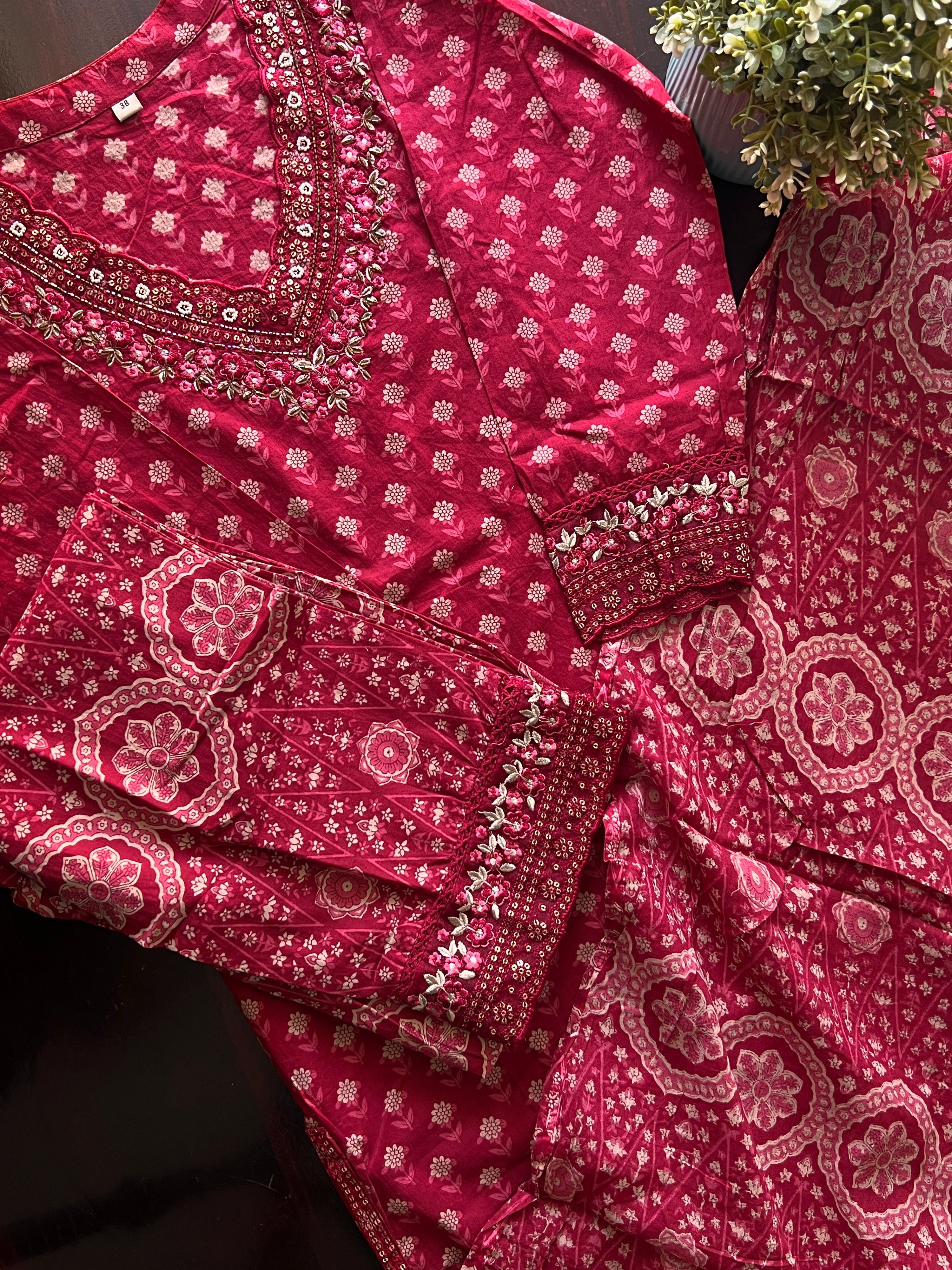 Dimpee Ajrakh Cotton HandEmbroidered Pant set