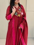 Sejal Mergenta Pink Mul Chanderi HandEmbroidered A-line Dupatta Set