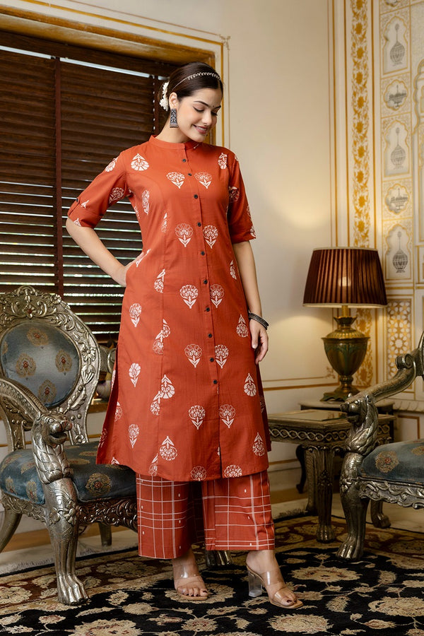 Cotton Floral Summerish A-line Kurta Set