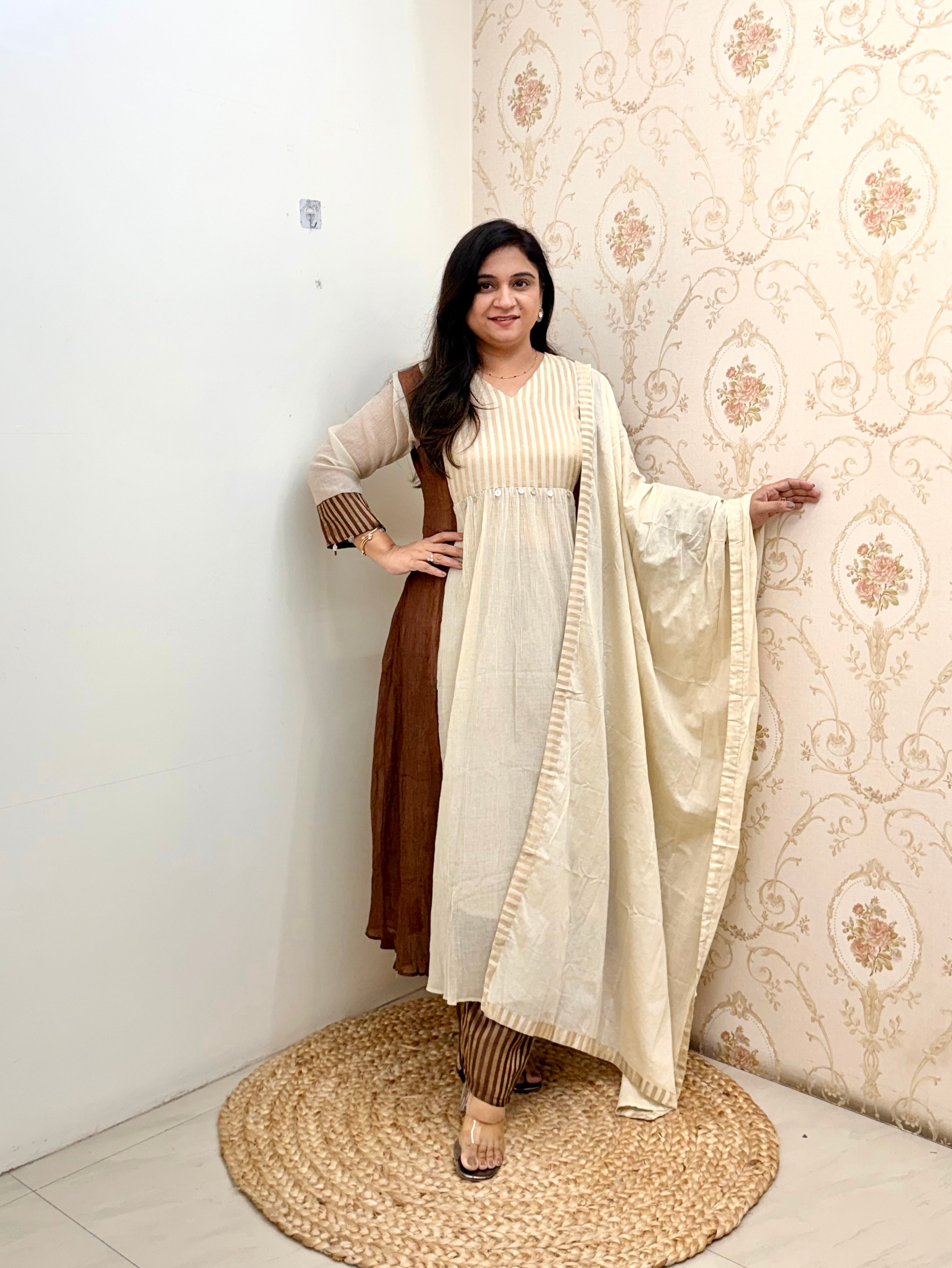 Veda Mul Chanderi Embroidered A-line Dupatta Set
