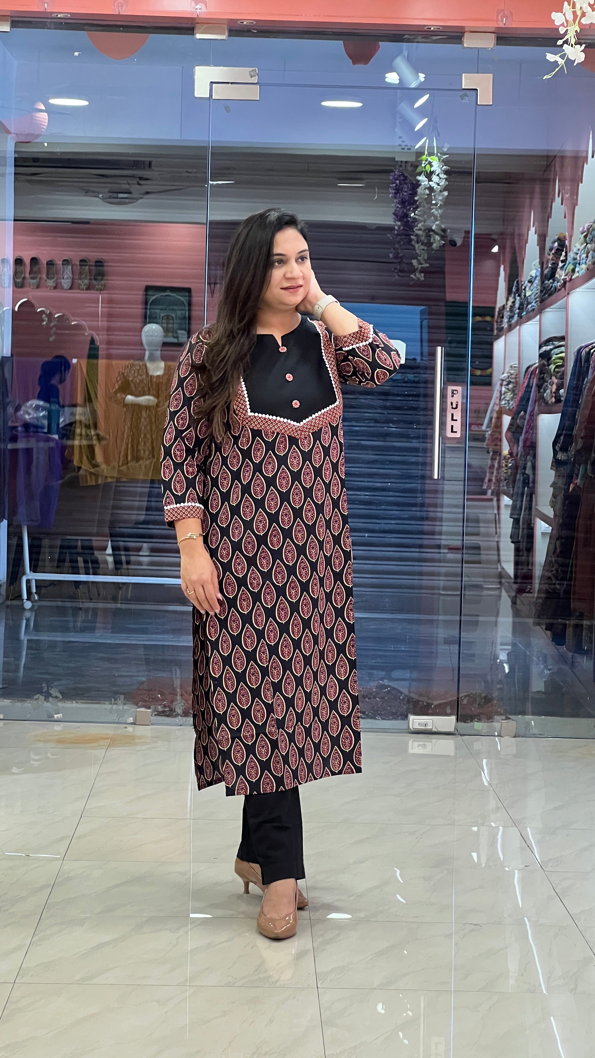 Black Ajrakh Casual Cotton Straight Kurta