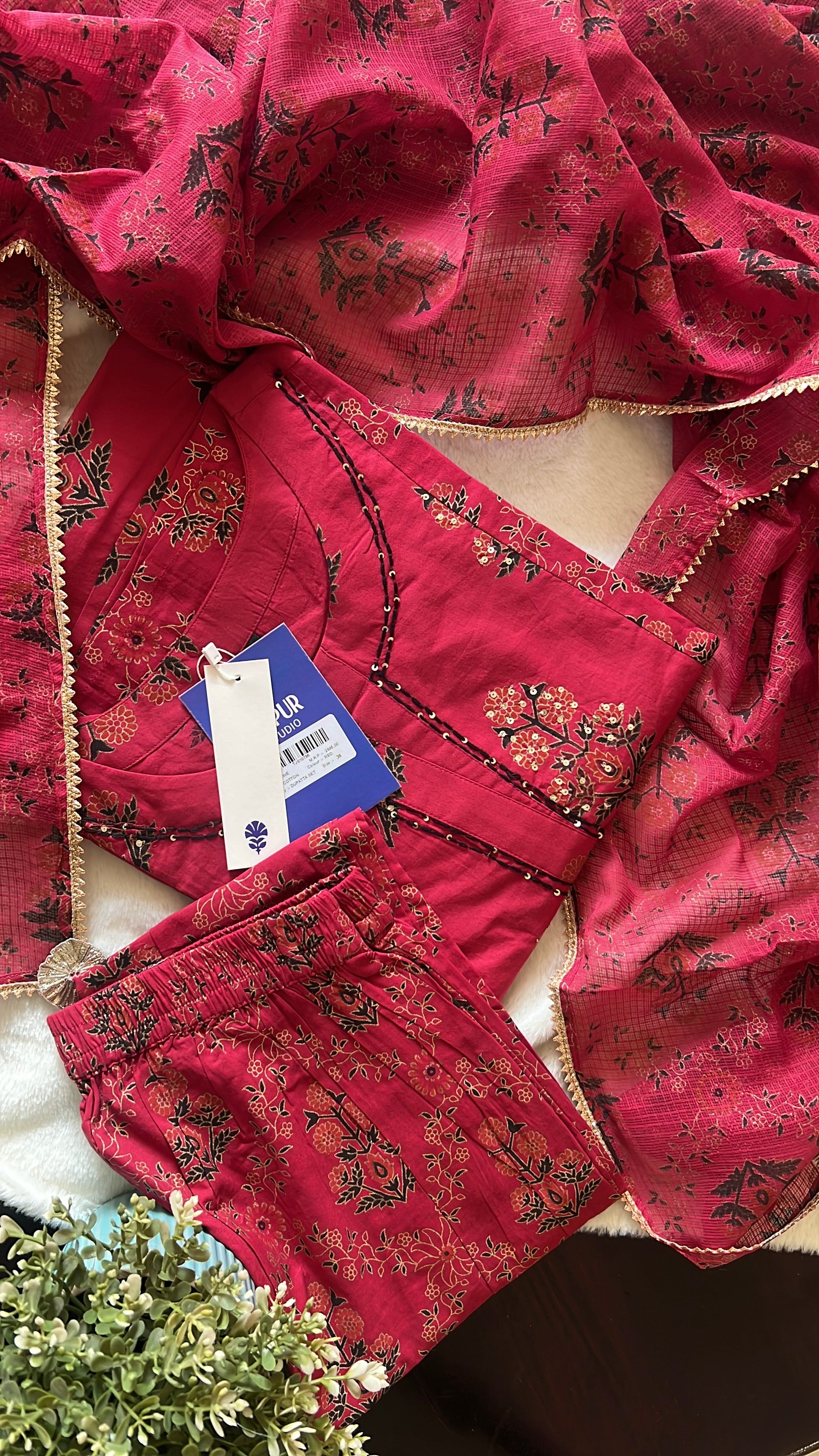 Irya Cotton Handblock Embroidered Pant Set