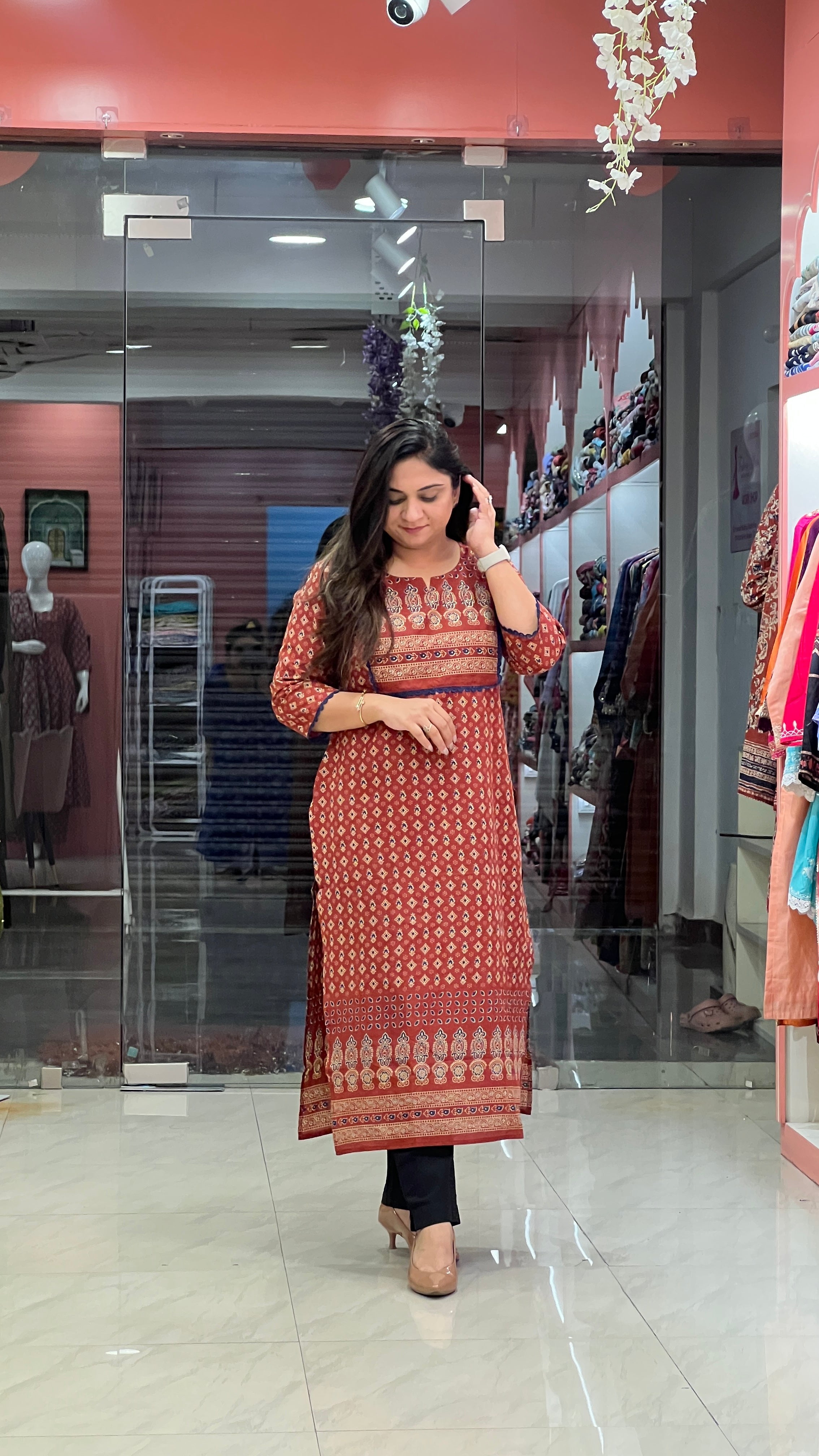 Cotton Ajrakh Casual Straight Kurta