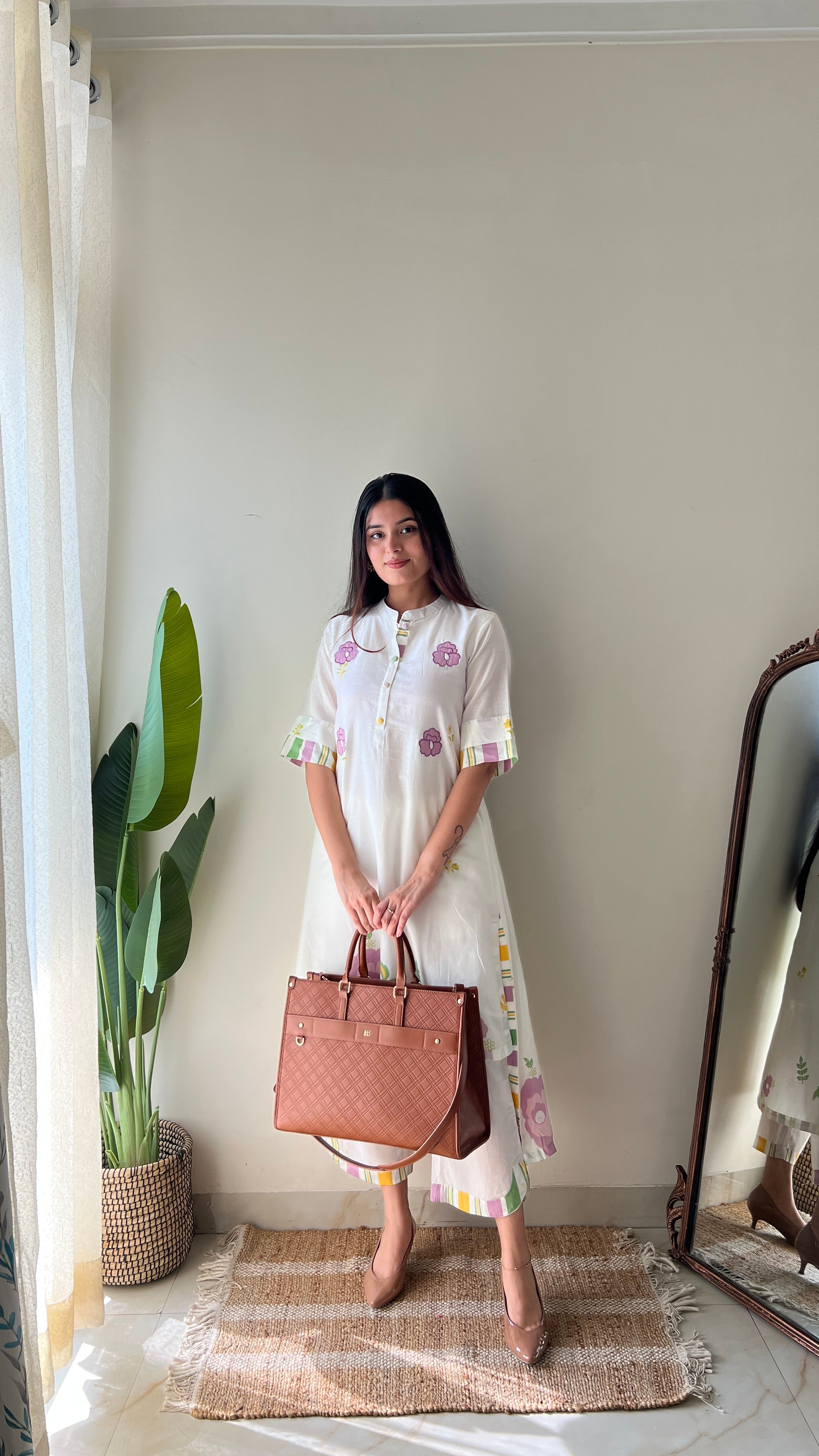 Jeena Mul Cotton Embroidered High Low Coord Set