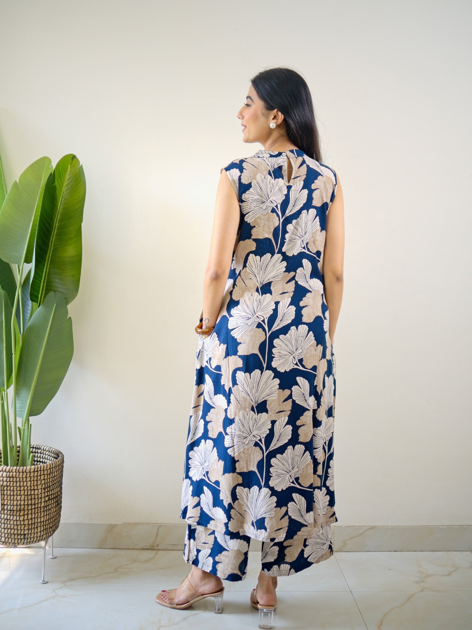 Hita Blue Floral Print A-line Coord Set