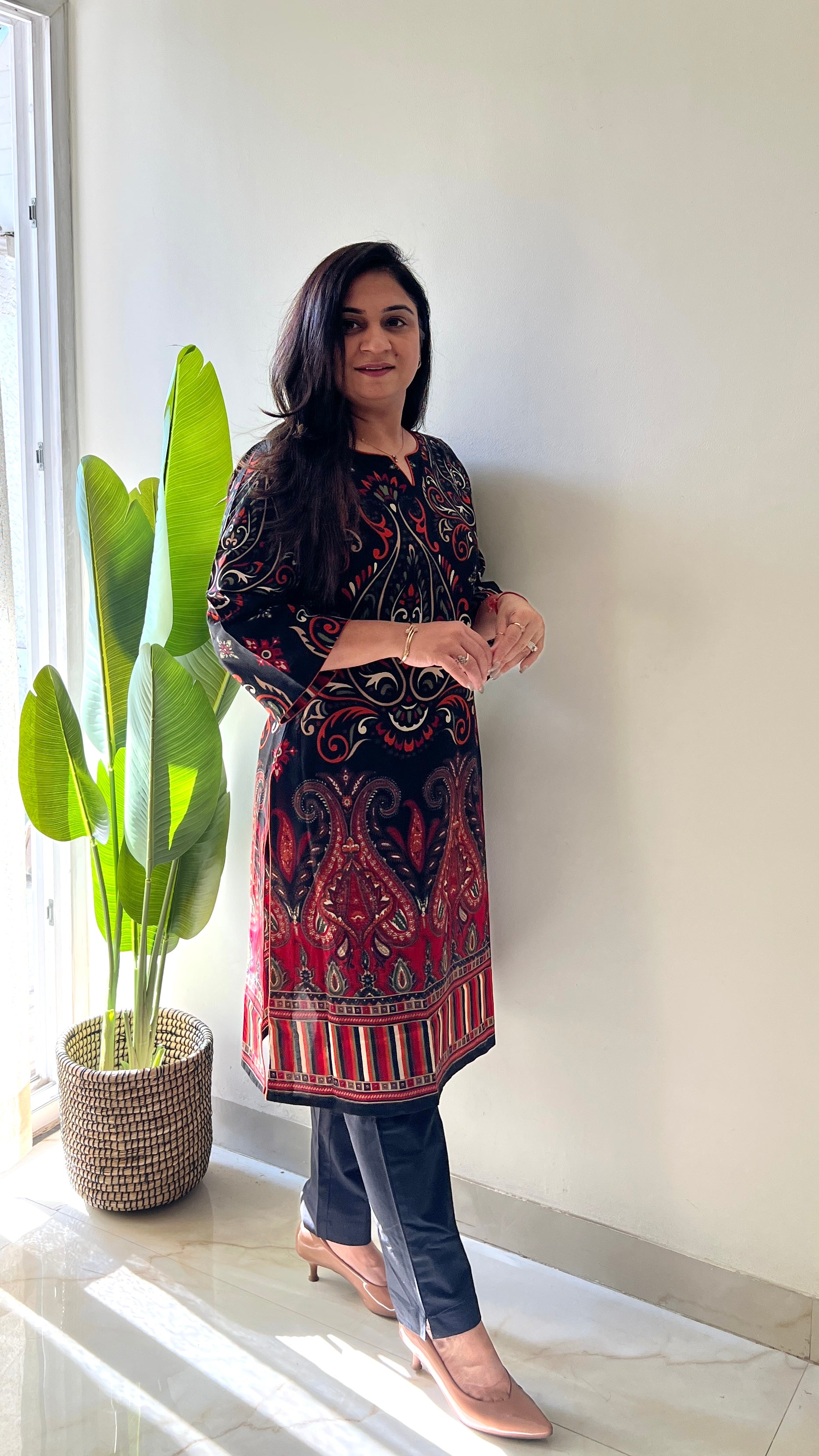 Black Cotton Casual Straight Kurta