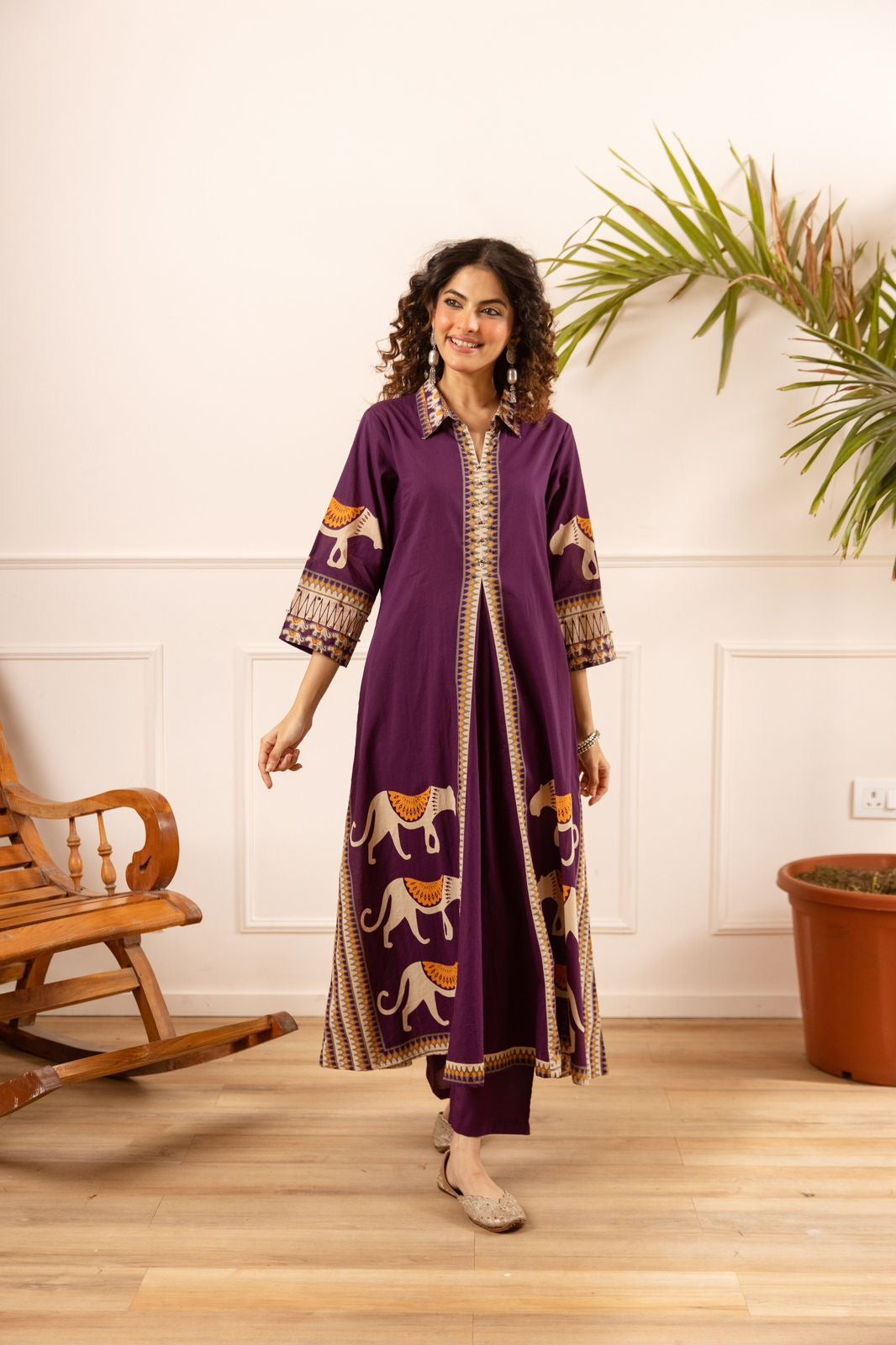 Kiara Purple Tribal Bagh Cotton BeadWork Kurta Set
