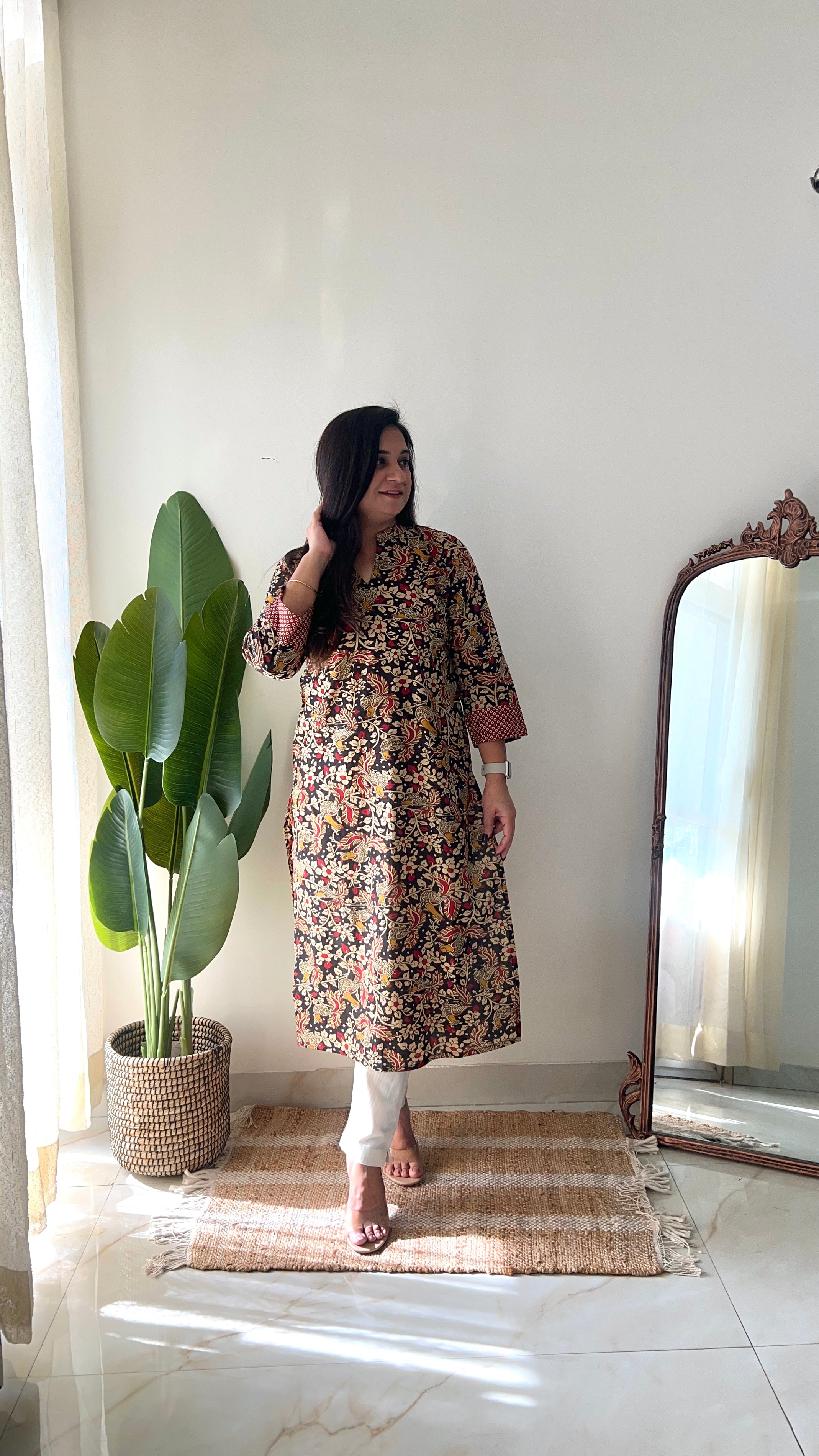 Black Kalamkari Casual Cotton Straight Kurta - The Jaipur Studio