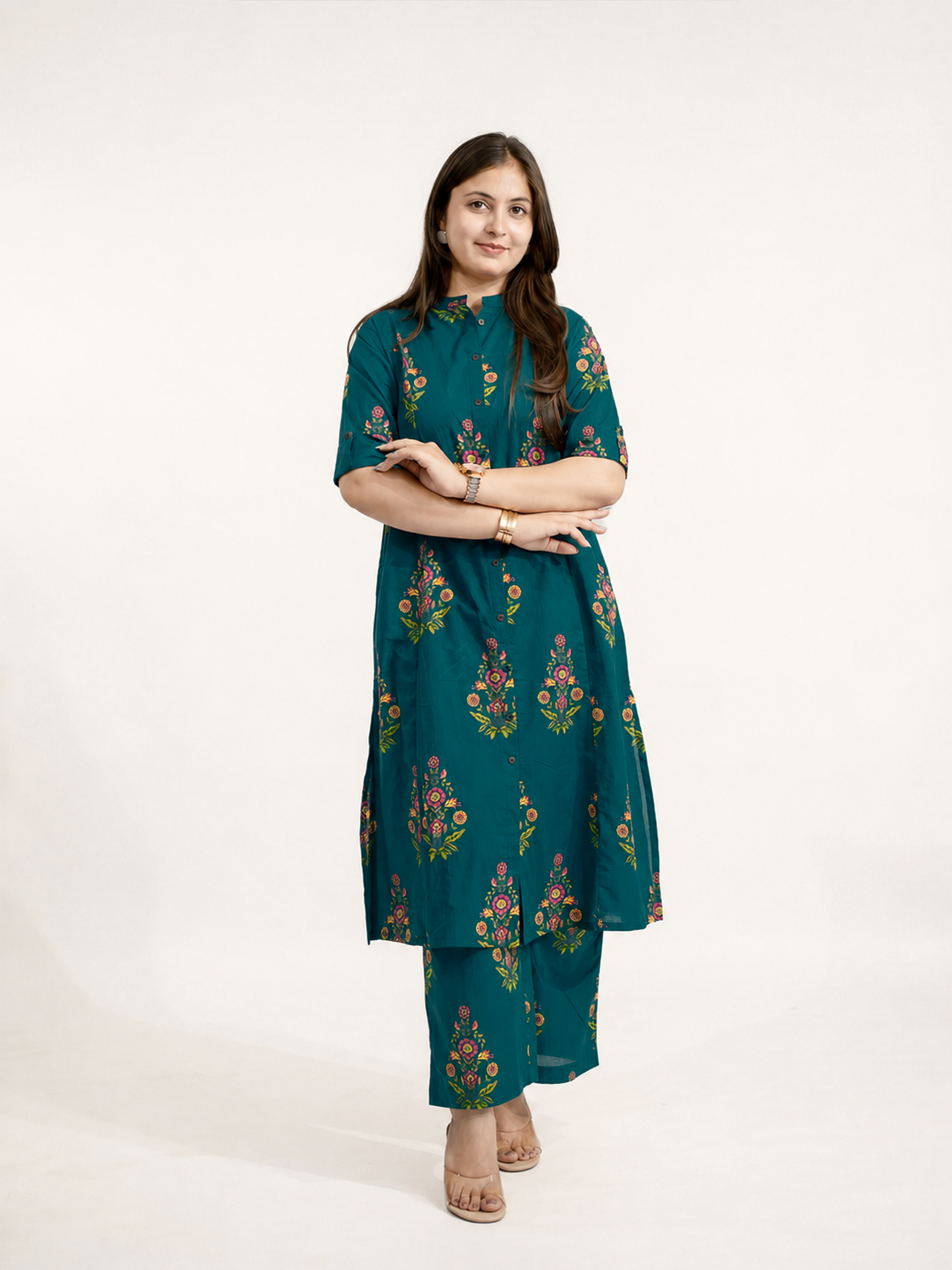 Liora Blue Floral A-line Cotton Kurta Set