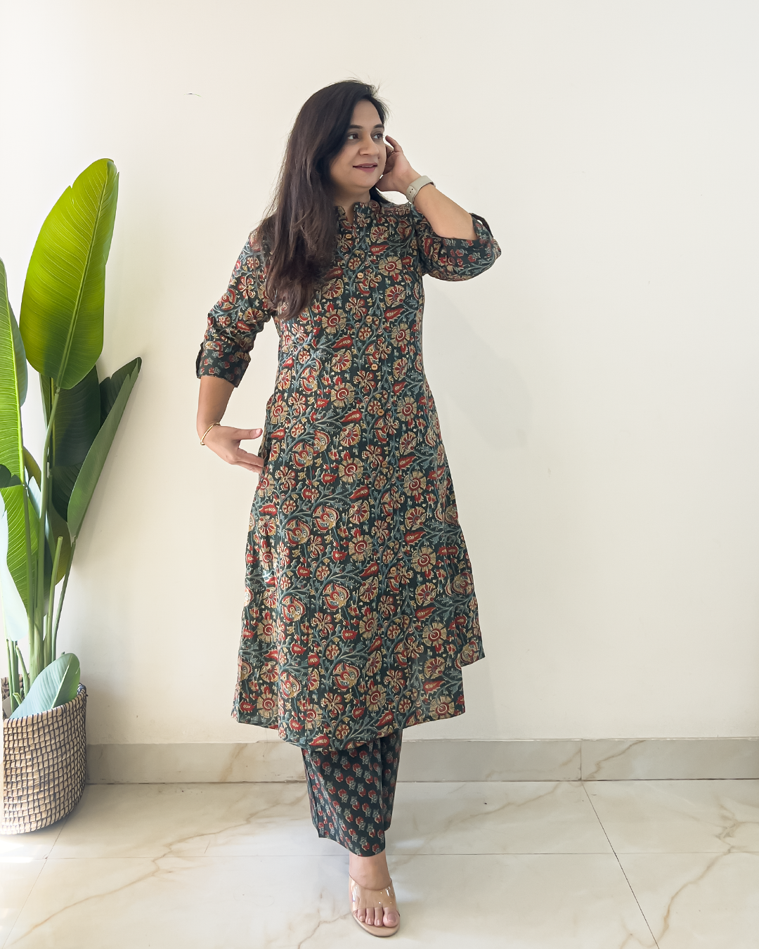Prita Green Ajrakh A-line Cotton Coord Set - The Jaipur Studio