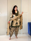 Varusha Green Cotton Floral Farshi Dupatta Set