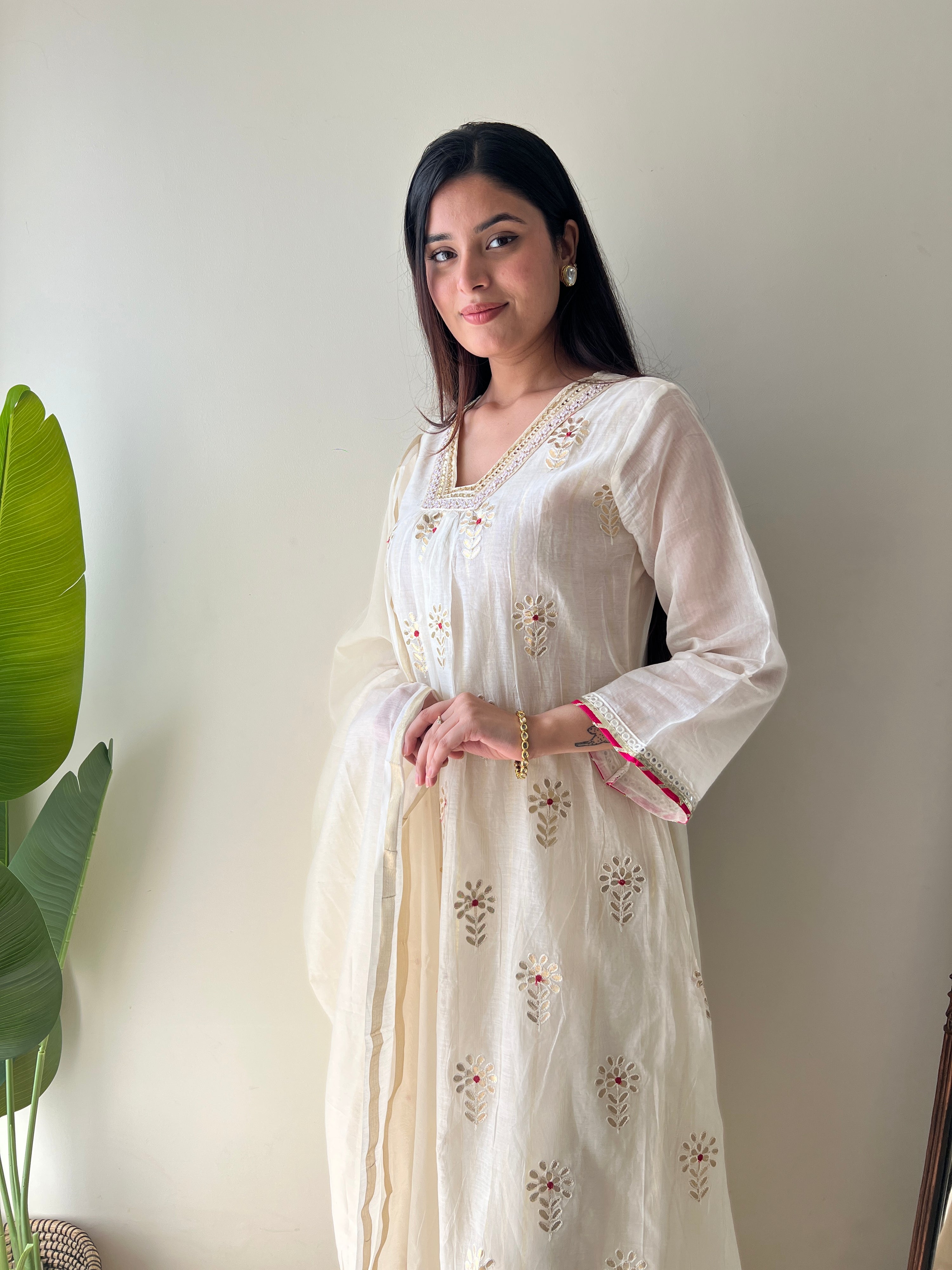 Aavya Mul Chanderi Embroidered A-line pant Set - The Jaipur Studio