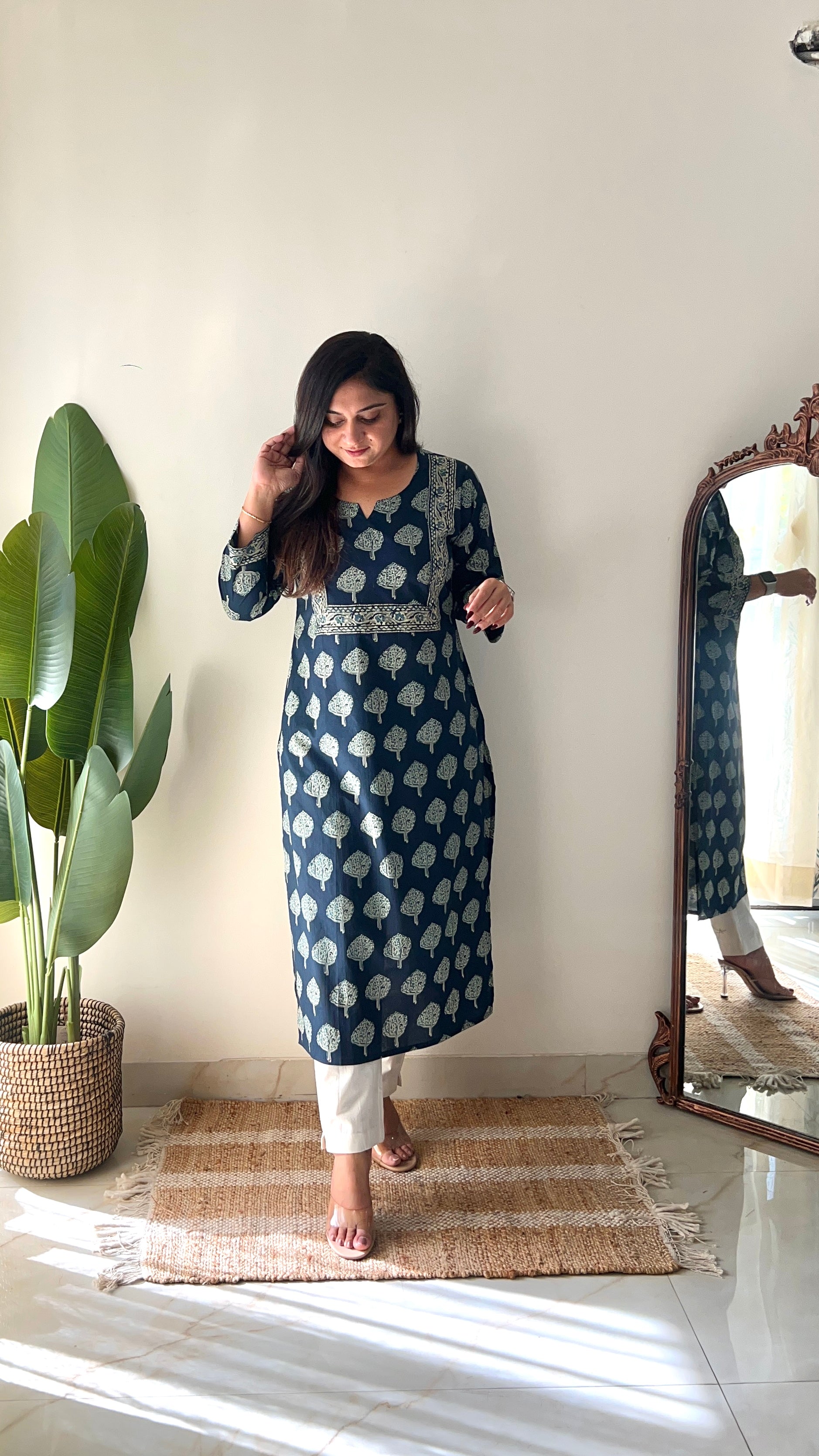 Indigo Blue Casual Cotton Straight Kurta - The Jaipur Studio