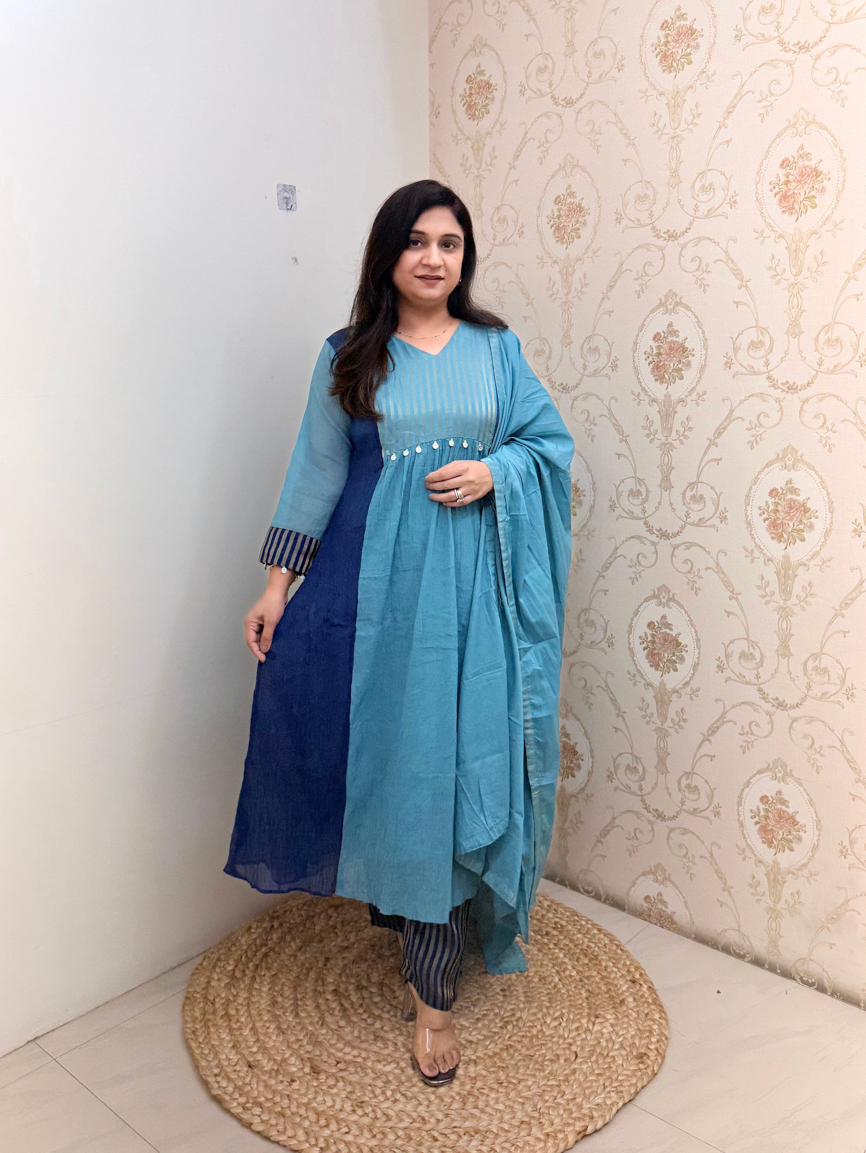 Veda Mul Chanderi Embroidered A-line Dupatta Set
