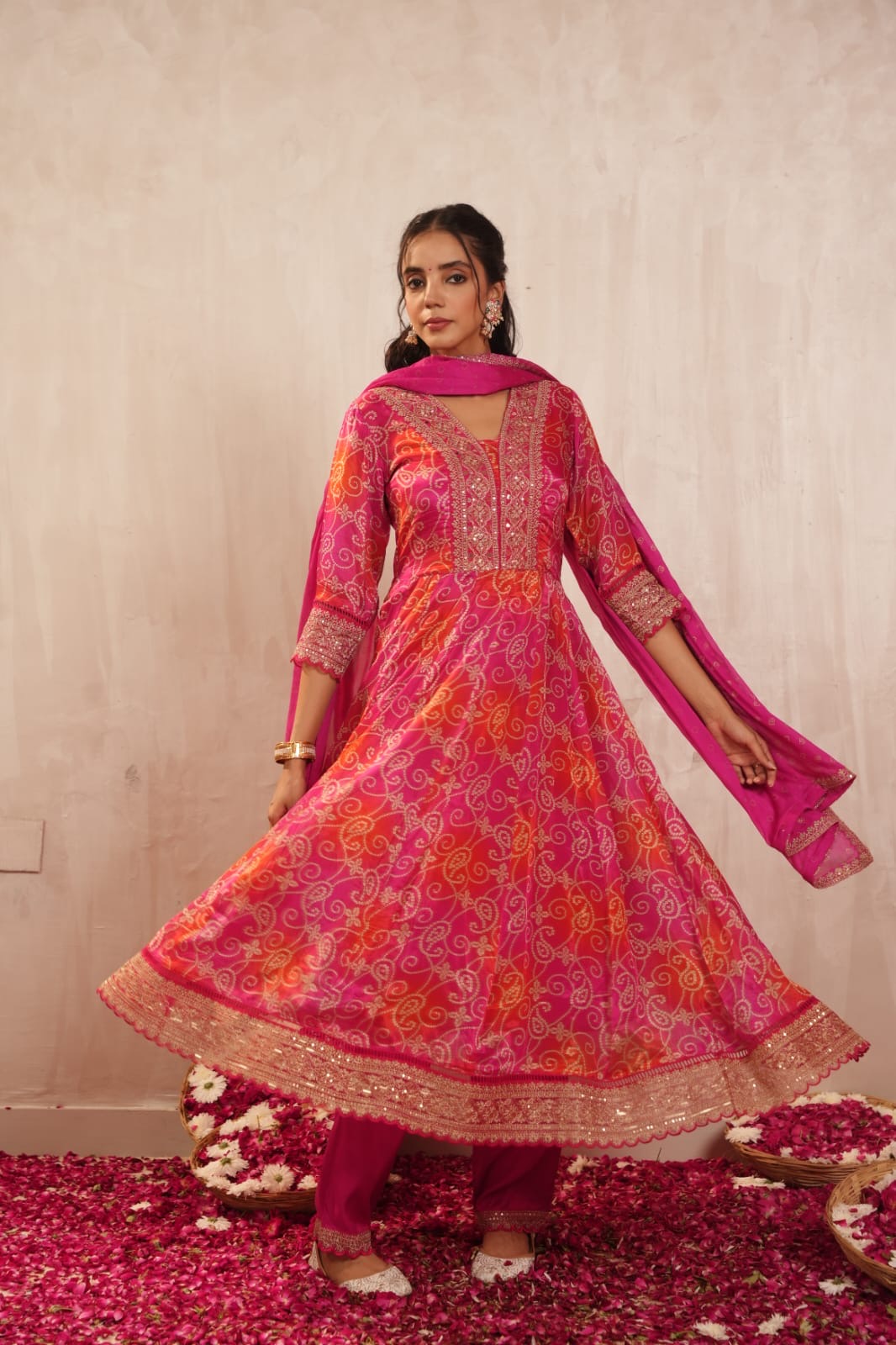 Chinnon Bandhani Heavy Embroidered Anarkali Set