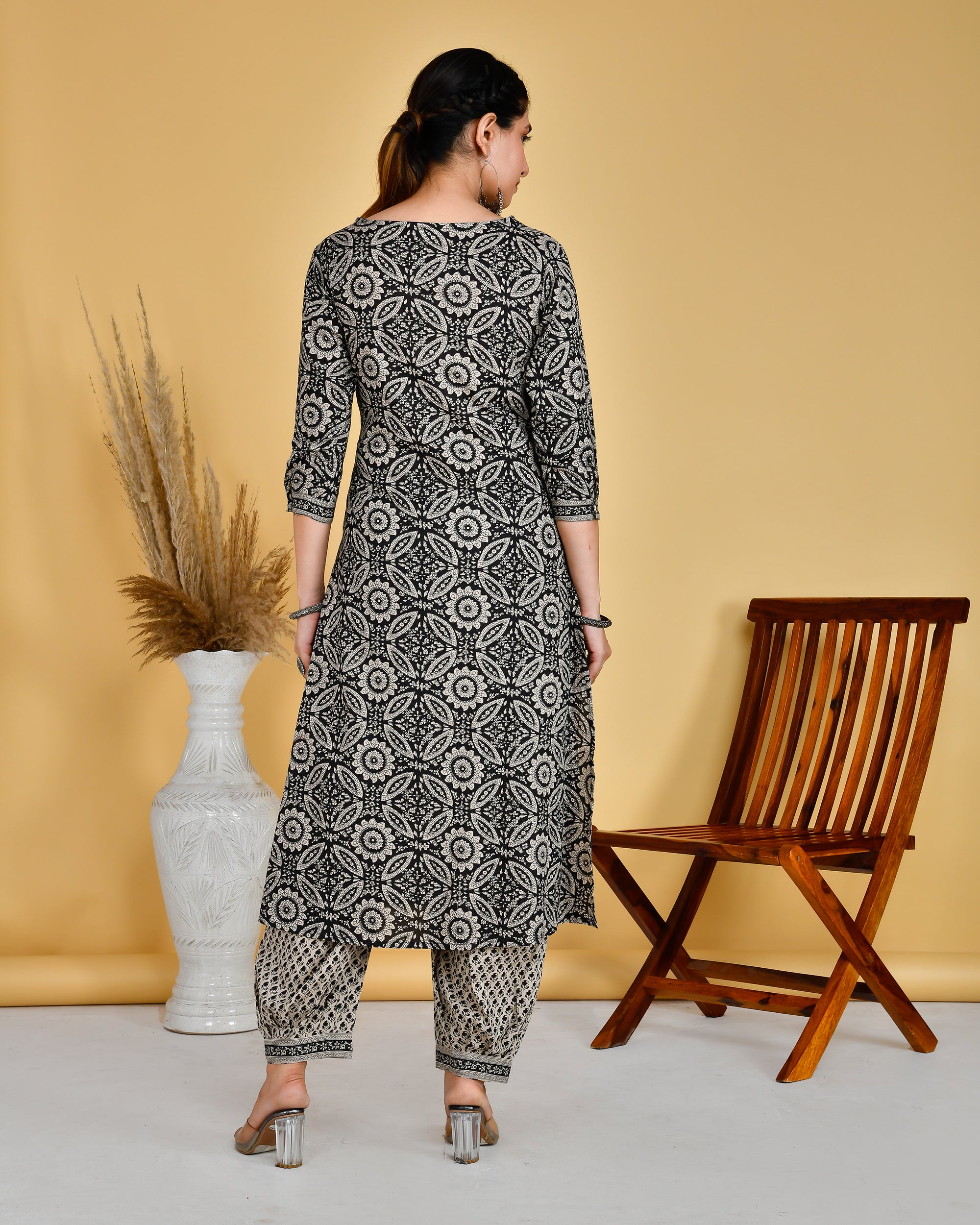 Cotton Kalamkari Afgani set with both side pockets - The Jaipur Studio