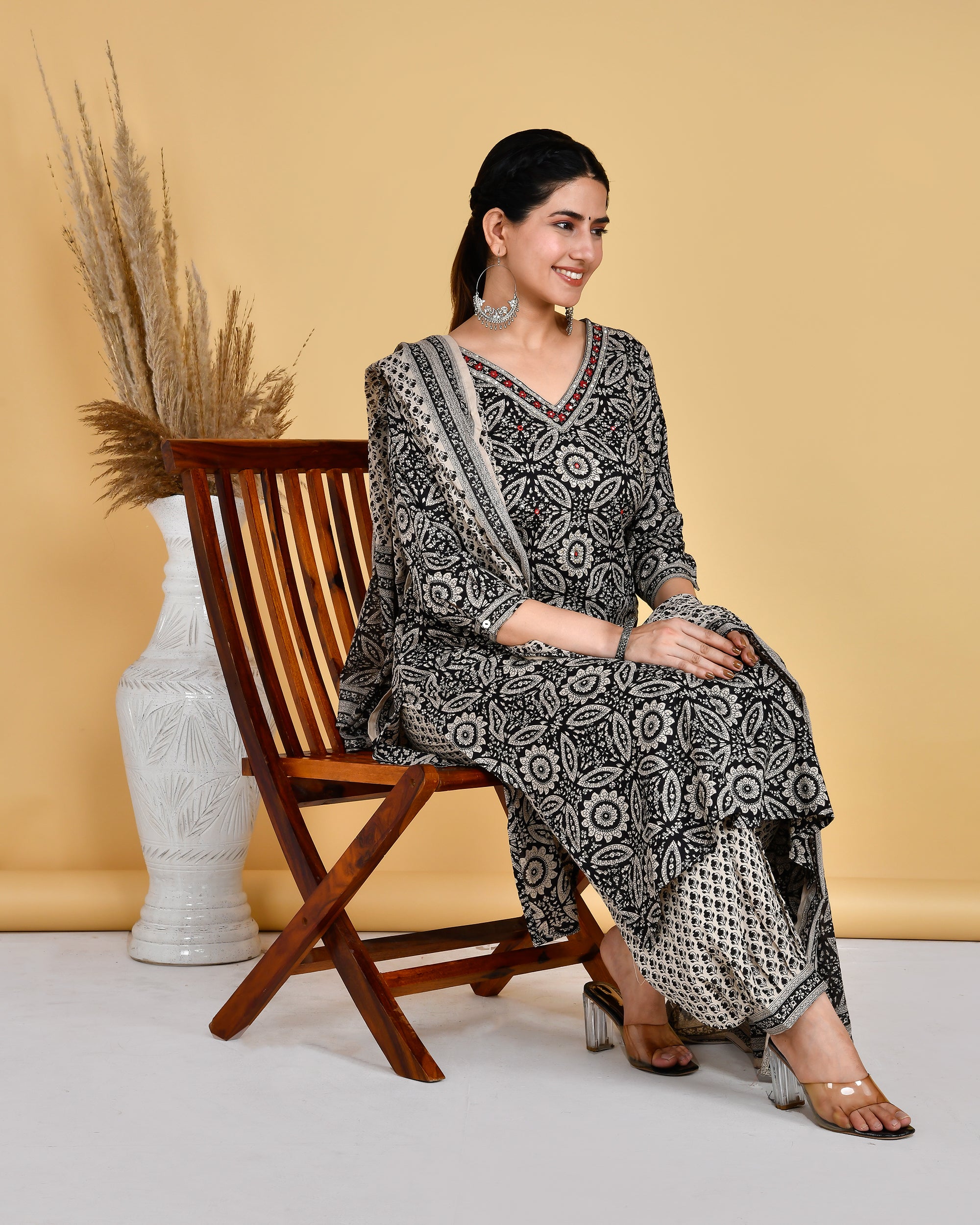 Cotton Kalamkari Afgani set with both side pockets - The Jaipur Studio