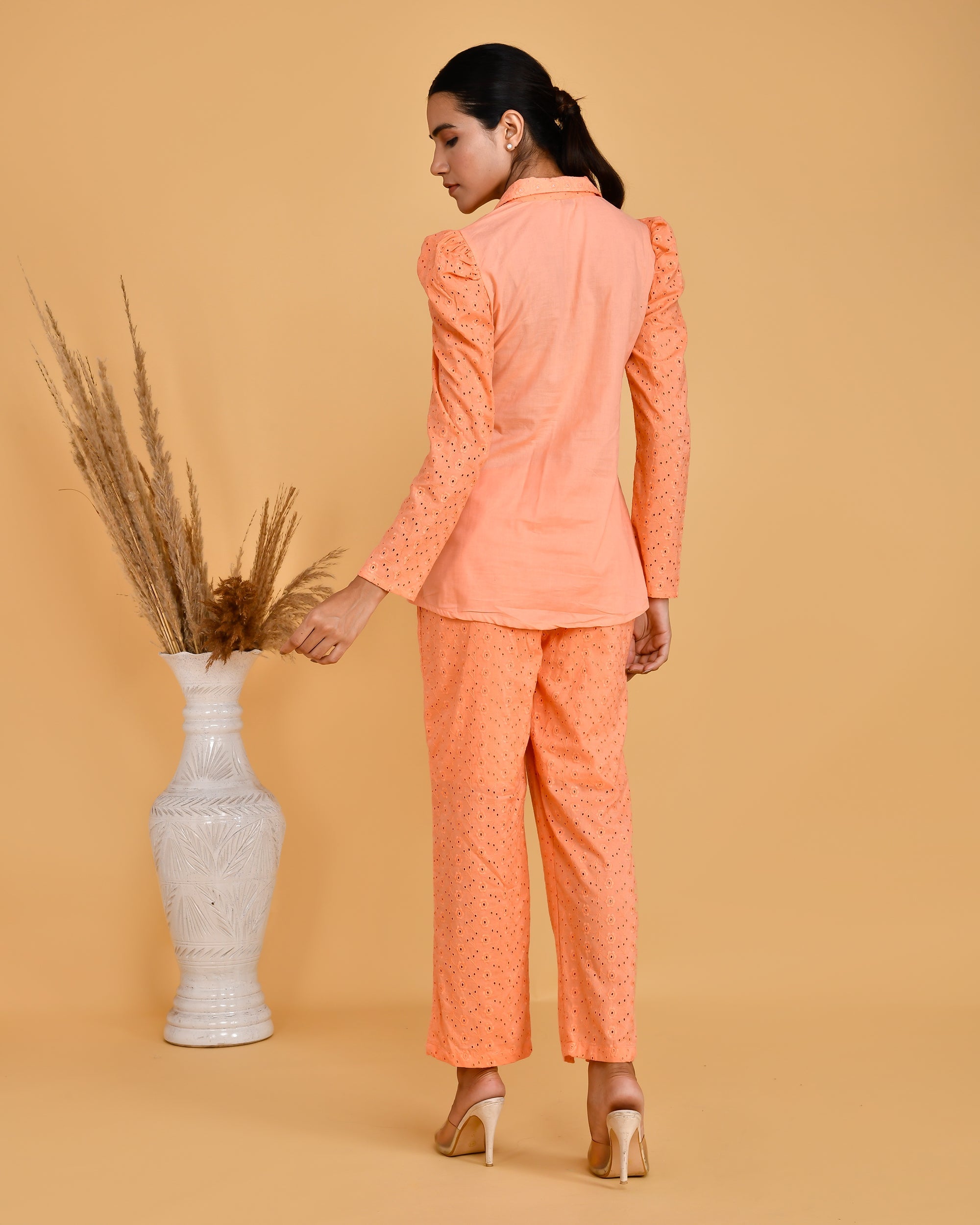 Adams Sciffili Cotton Coord Set Orange - The Jaipur Studio