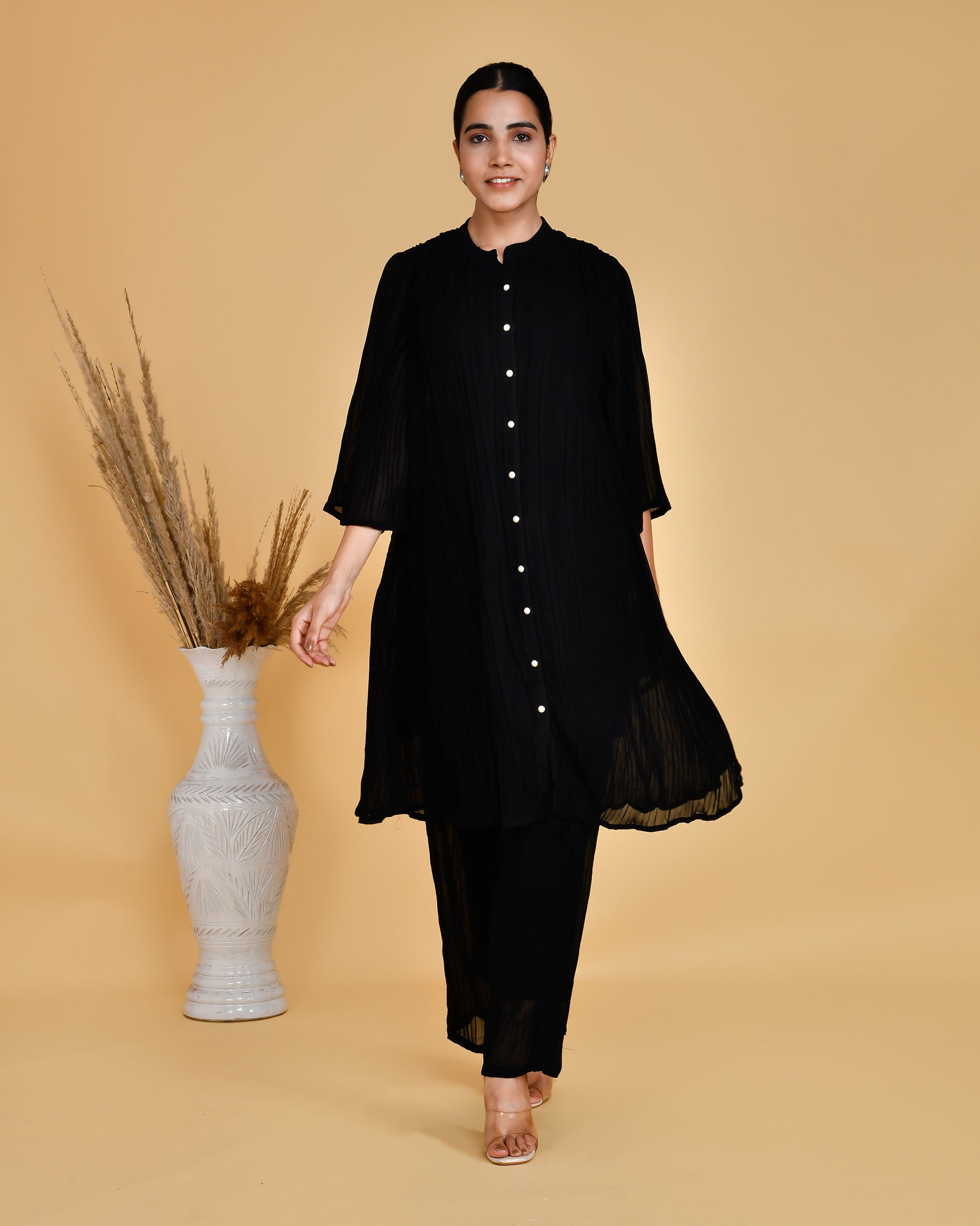 Gabe Black Chiffon Coord Set - The Jaipur Studio