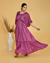 Festive Wear Chinon Long Gown With Embroidered Cape - The Jaipur Studio