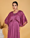 Festive Wear Chinon Long Gown With Embroidered Cape - The Jaipur Studio