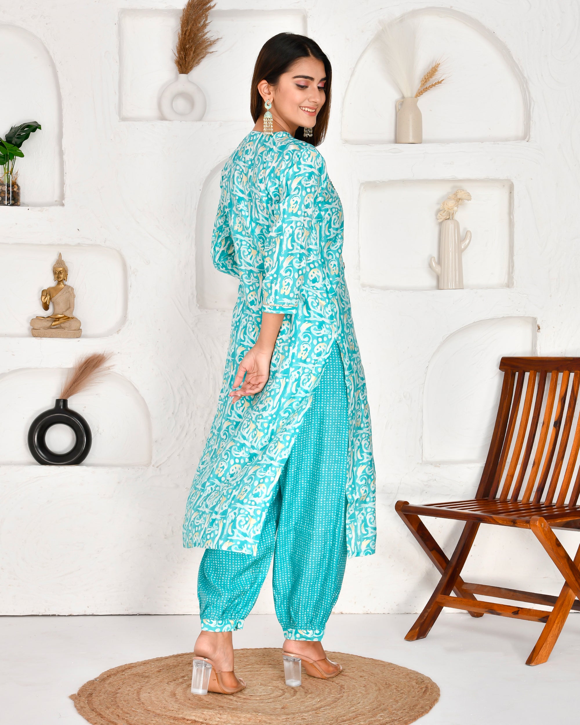 Fiza blue Muslin Embroidered Afgani set - The Jaipur Studio