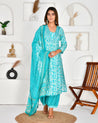 Fiza blue Muslin Embroidered Afgani set - The Jaipur Studio