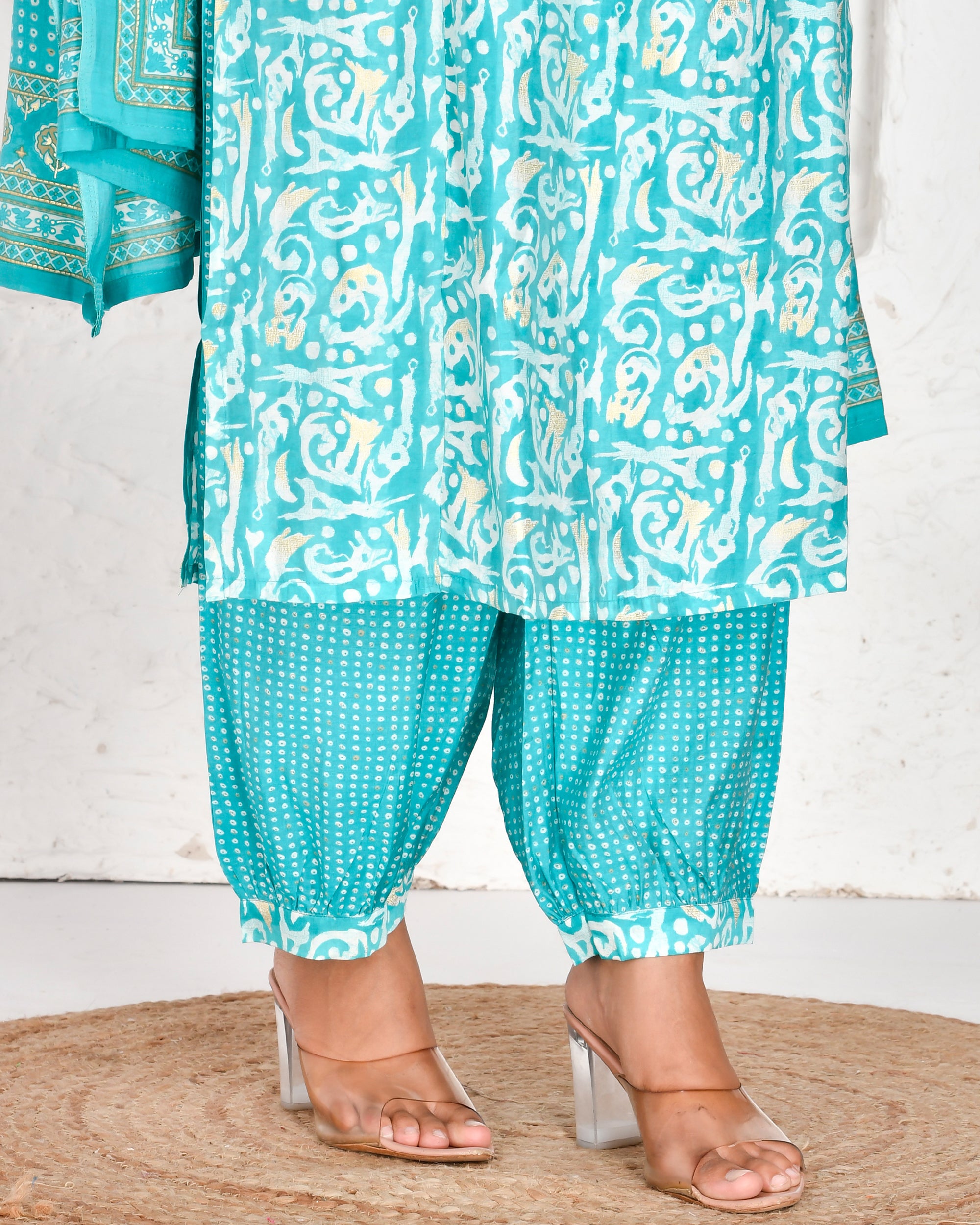 Fiza blue Muslin Embroidered Afgani set - The Jaipur Studio