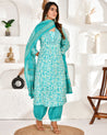 Fiza blue Muslin Embroidered Afgani set - The Jaipur Studio