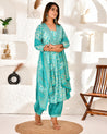 Fiza blue Muslin Embroidered Afgani set - The Jaipur Studio