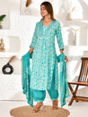 Fiza blue Muslin Embroidered Afgani set - The Jaipur Studio