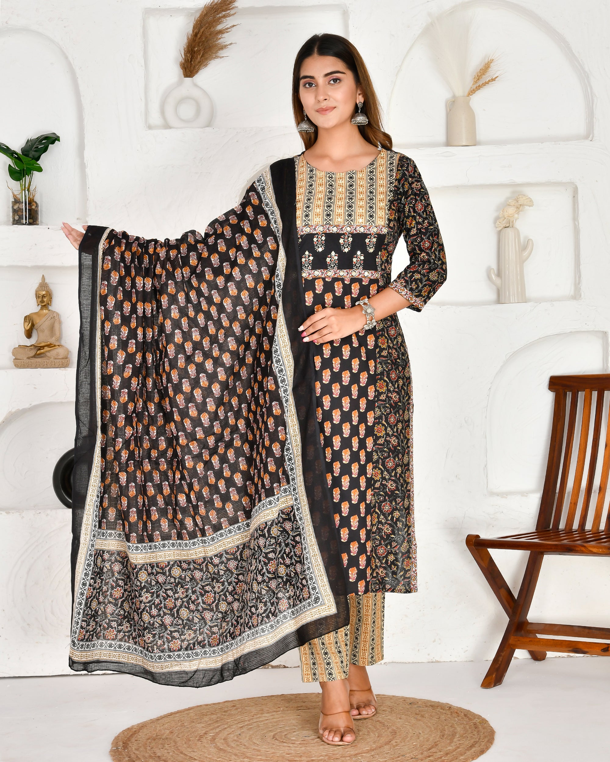 Handblock Black Jaipuri Print Pant Set - The Jaipur Studio