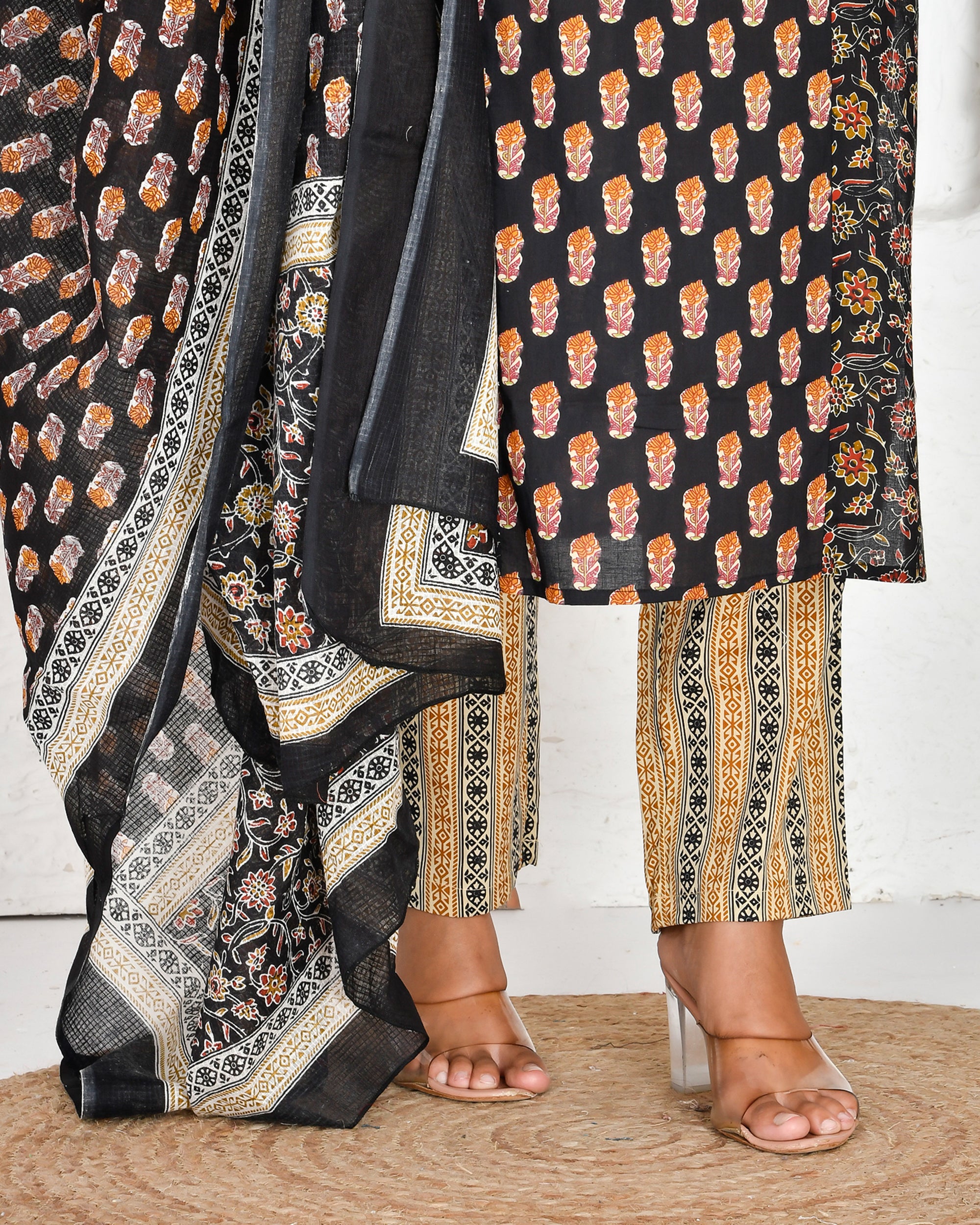 Handblock Black Jaipuri Print Pant Set - The Jaipur Studio