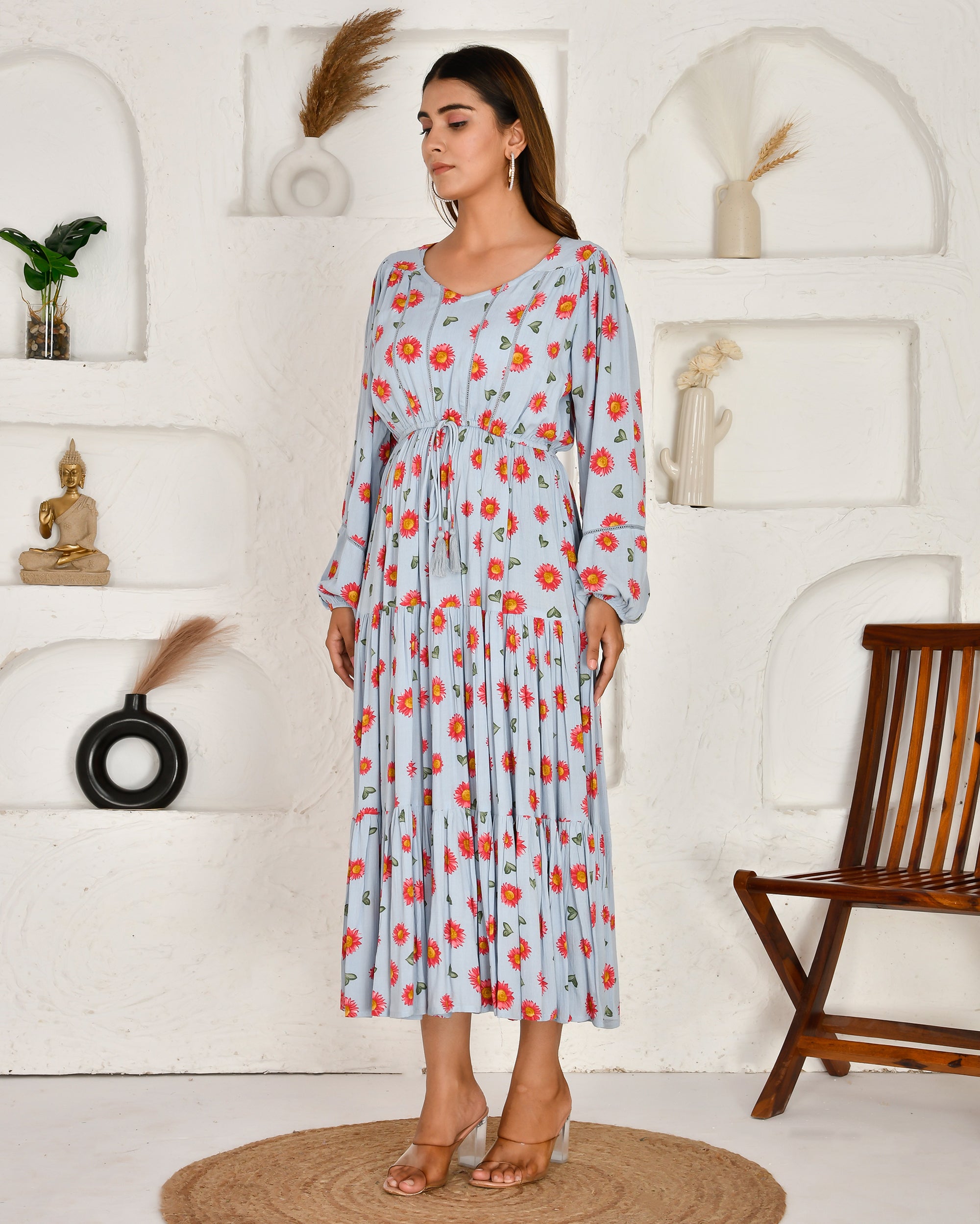 Amara Floral Rayon Long Dress - The Jaipur Studio