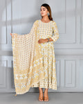 Cotton Anarkali Dress with Embroidery along Dupatta Yellow
