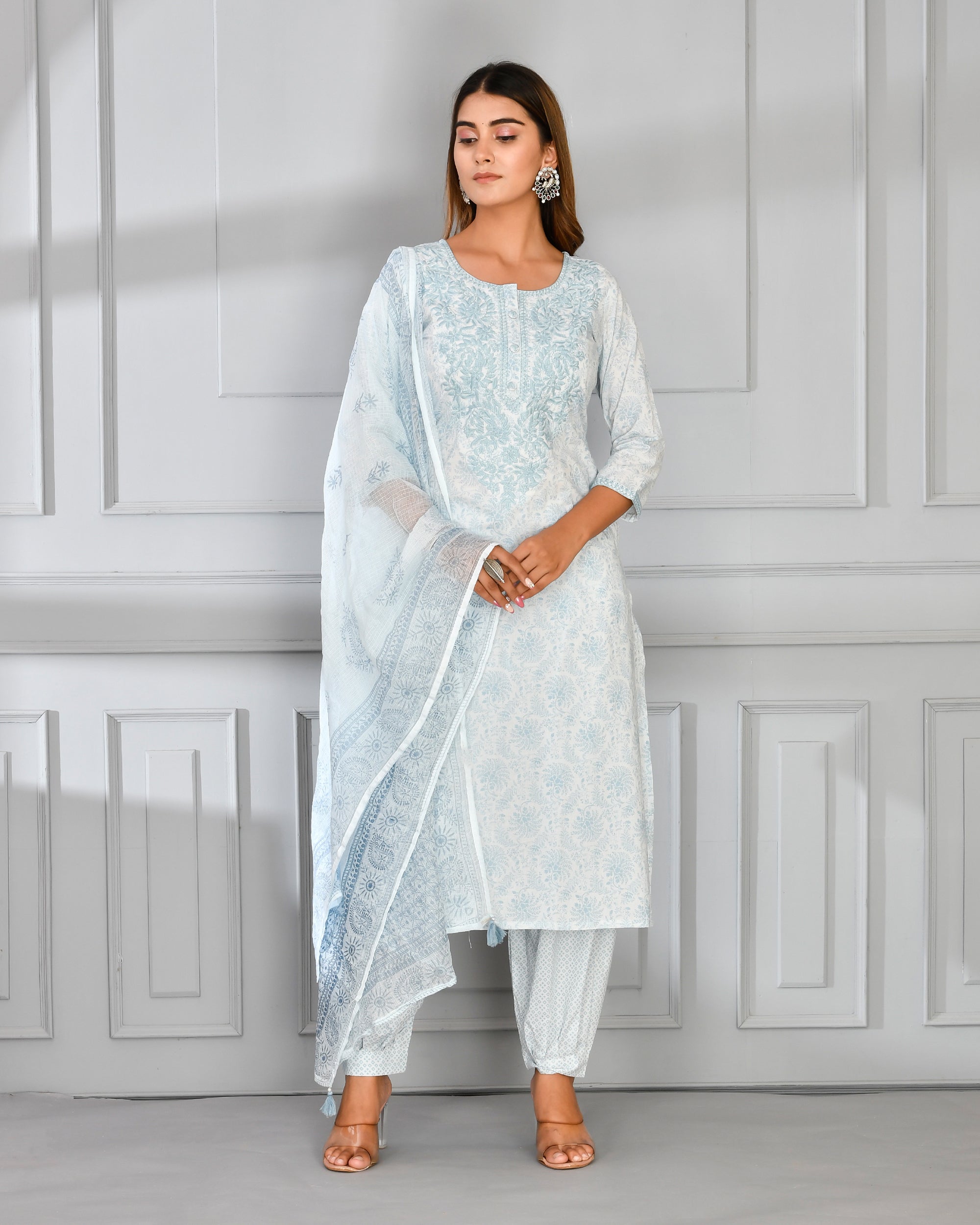 Jeeva Embroidered Cotton Afgani Set - The Jaipur Studio