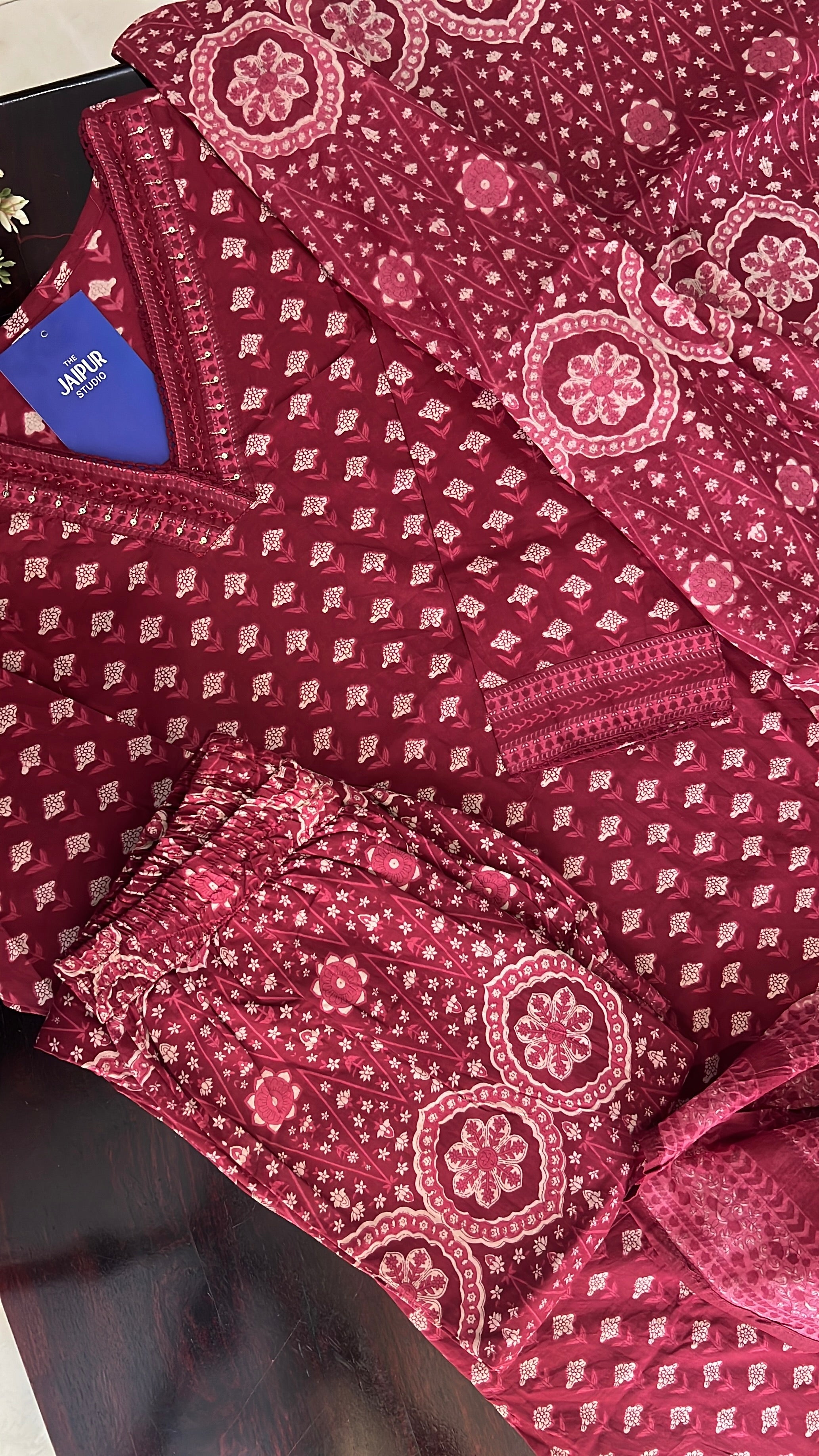 Divisha Ajrakh Cotton HandEmbroidered Pant set