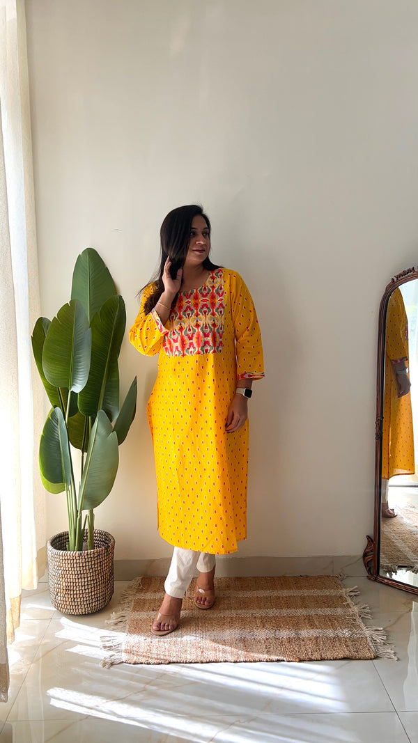 Yellow Casual Cotton Straight Kurta