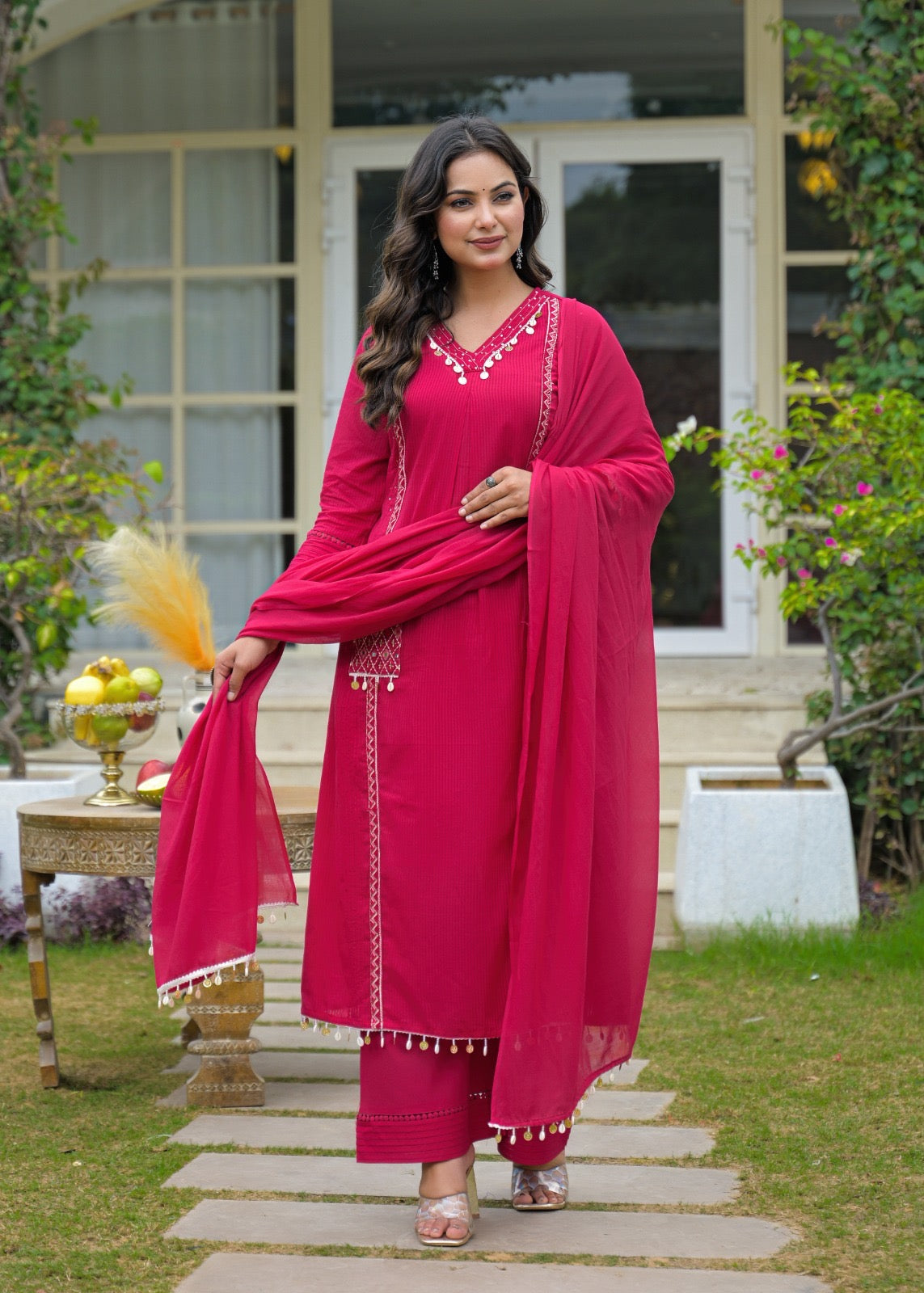 Avanti Pink Premium Cotton HandEmbroidered Dupatta Set