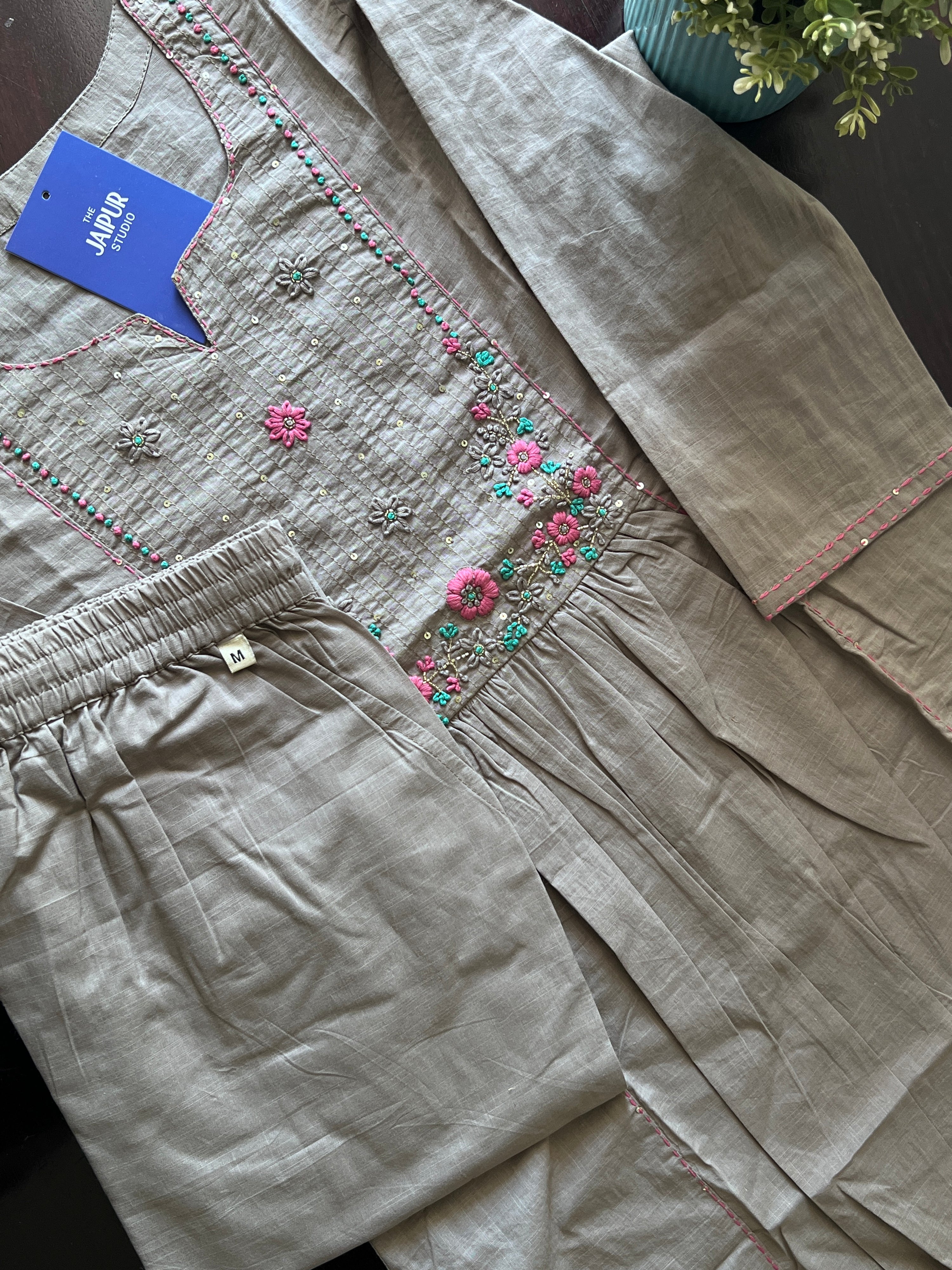 Lina Cotton HandEmbroidered A-line Pant Set