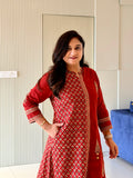 Laila Maroon Cotton Asymmetric Ajrakh Kurta Set