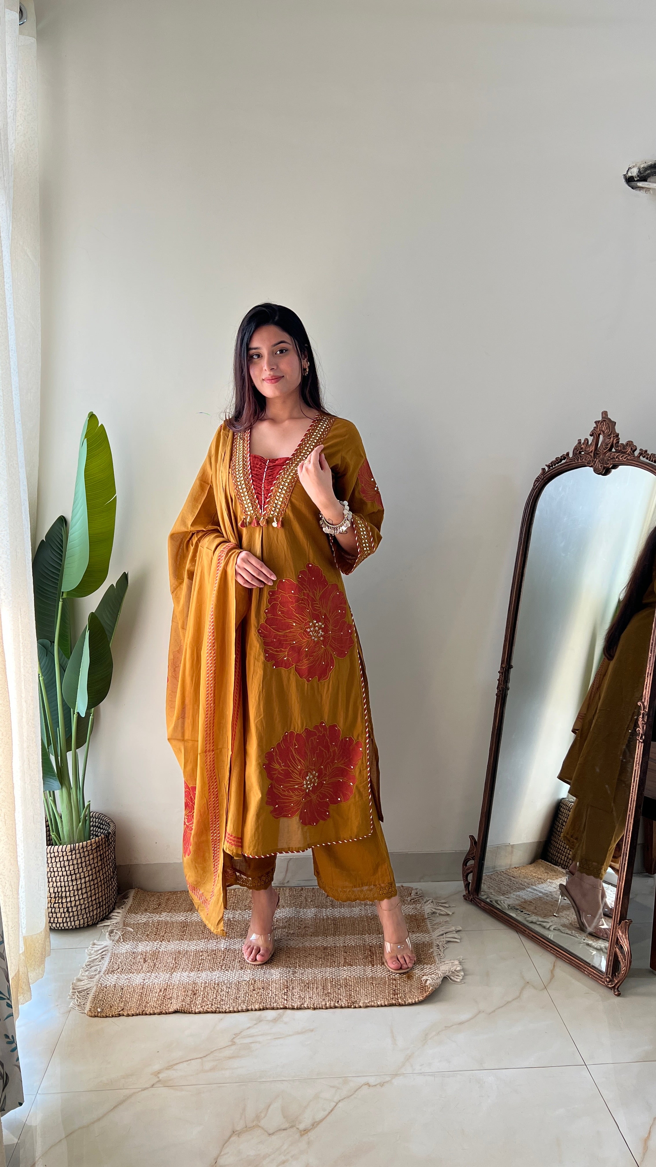 Moksha Embroidered Cotton A-line Plazo Set - The Jaipur Studio