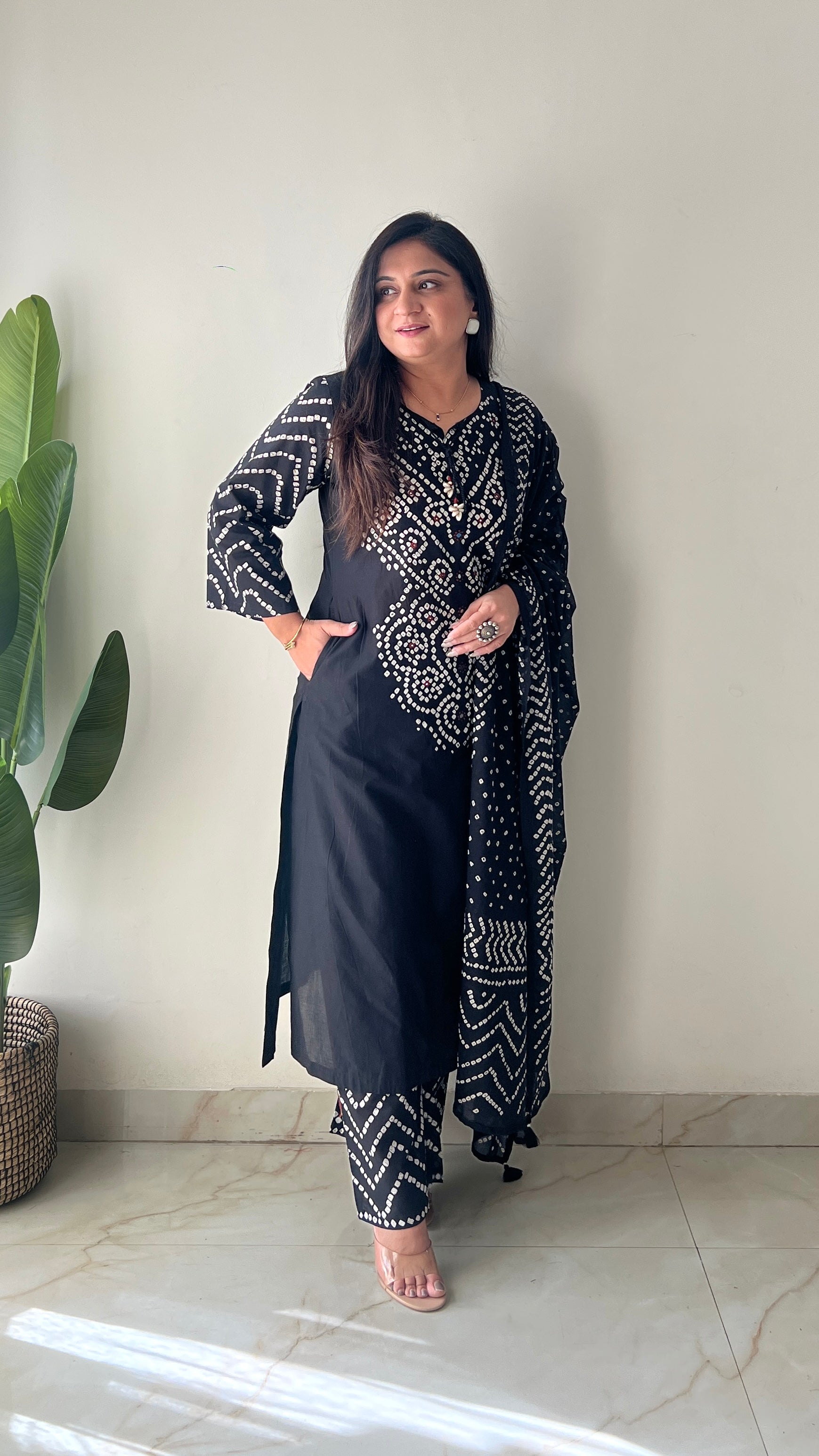 Sanchi Cotton Bandhani Straight Pant Set