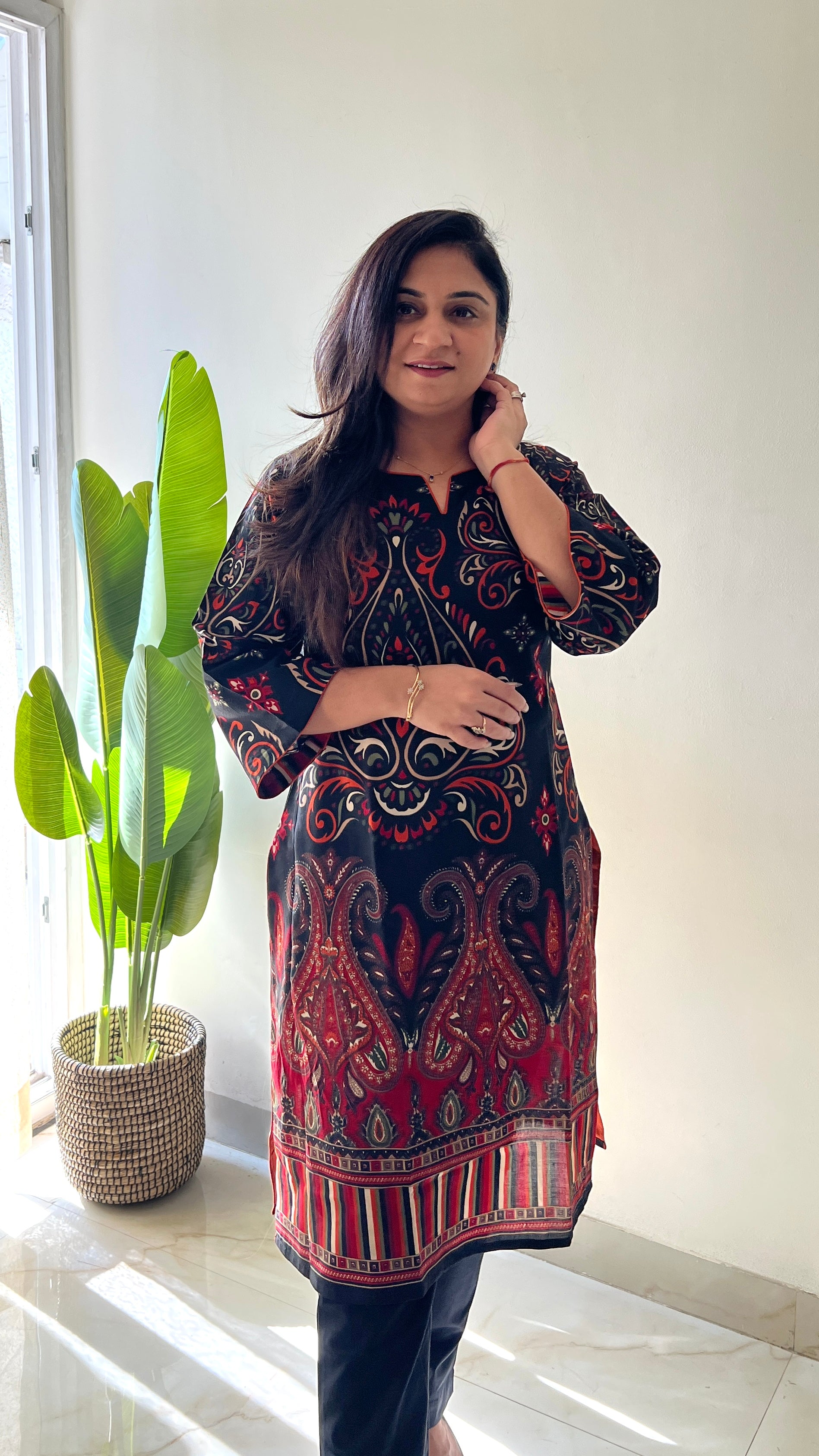 Black Cotton Casual Straight Kurta