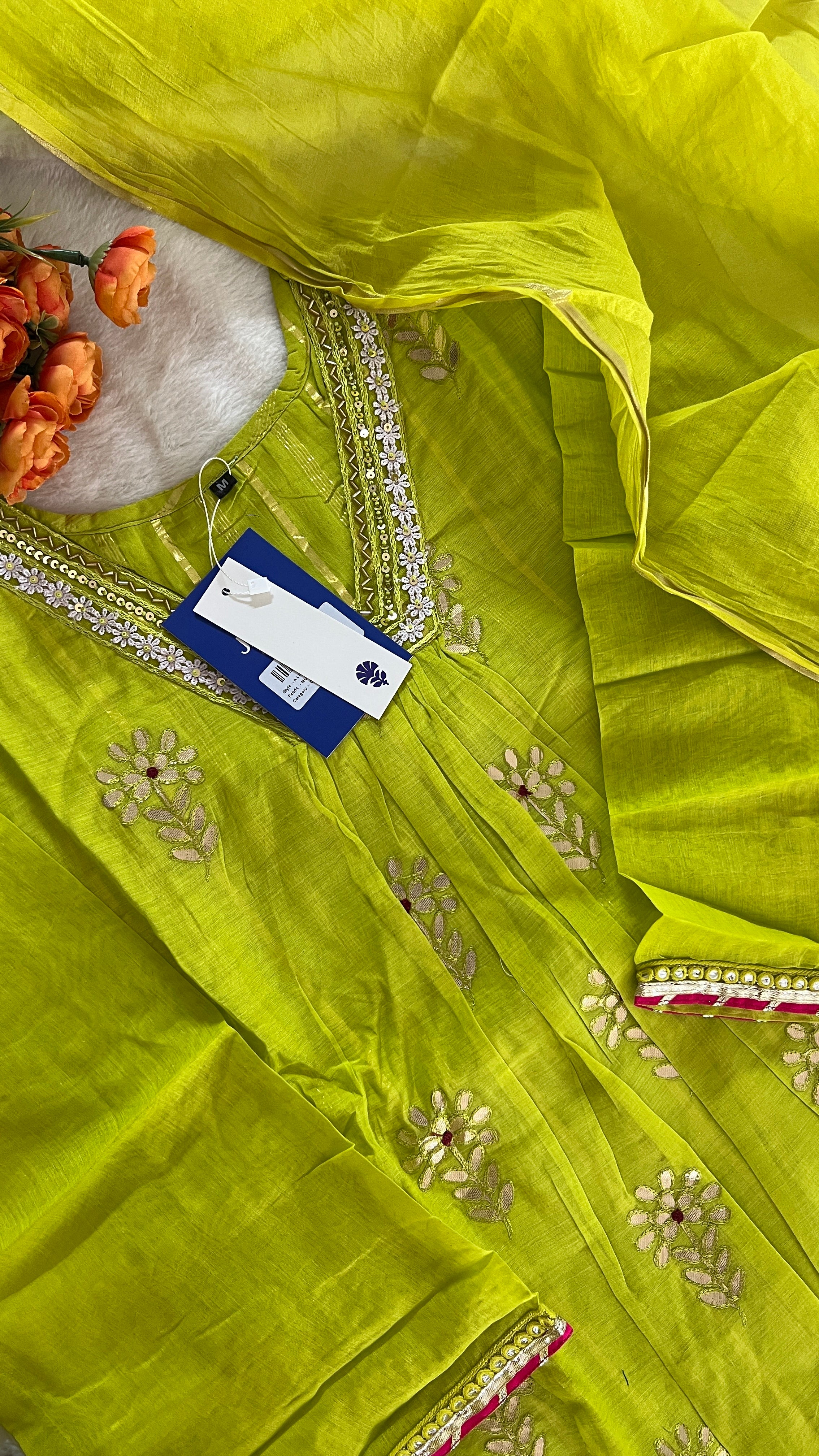 Aavya Mul Chanderi Embroidered A-line pant Set - The Jaipur Studio