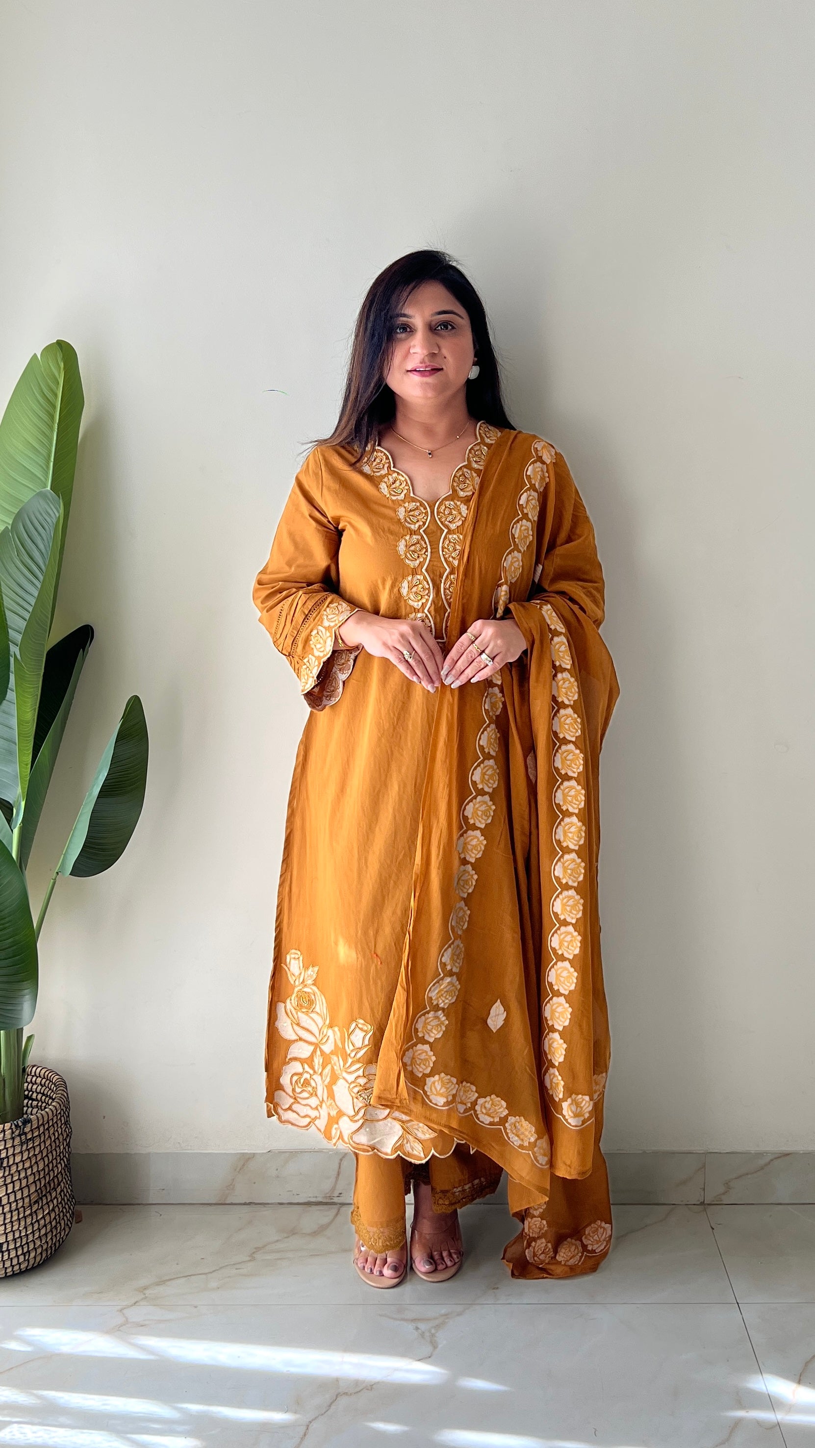 Sejal Cotton Cutwork Applique HandEmbroidered Pant set